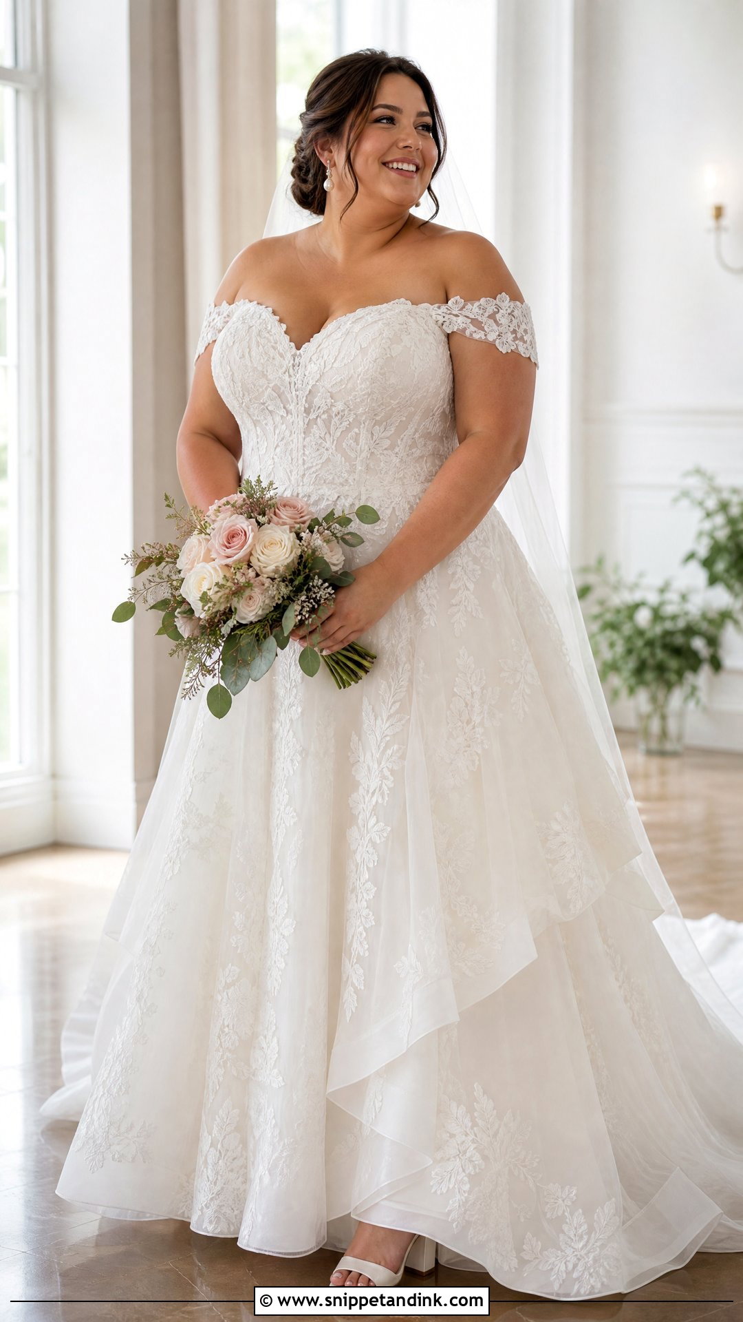 Plus Size Wedding Dress With Off Shoulder Lace Sleeves - Snippet and Ink - 20 Wedding Dress Off Shoulder Sleeves