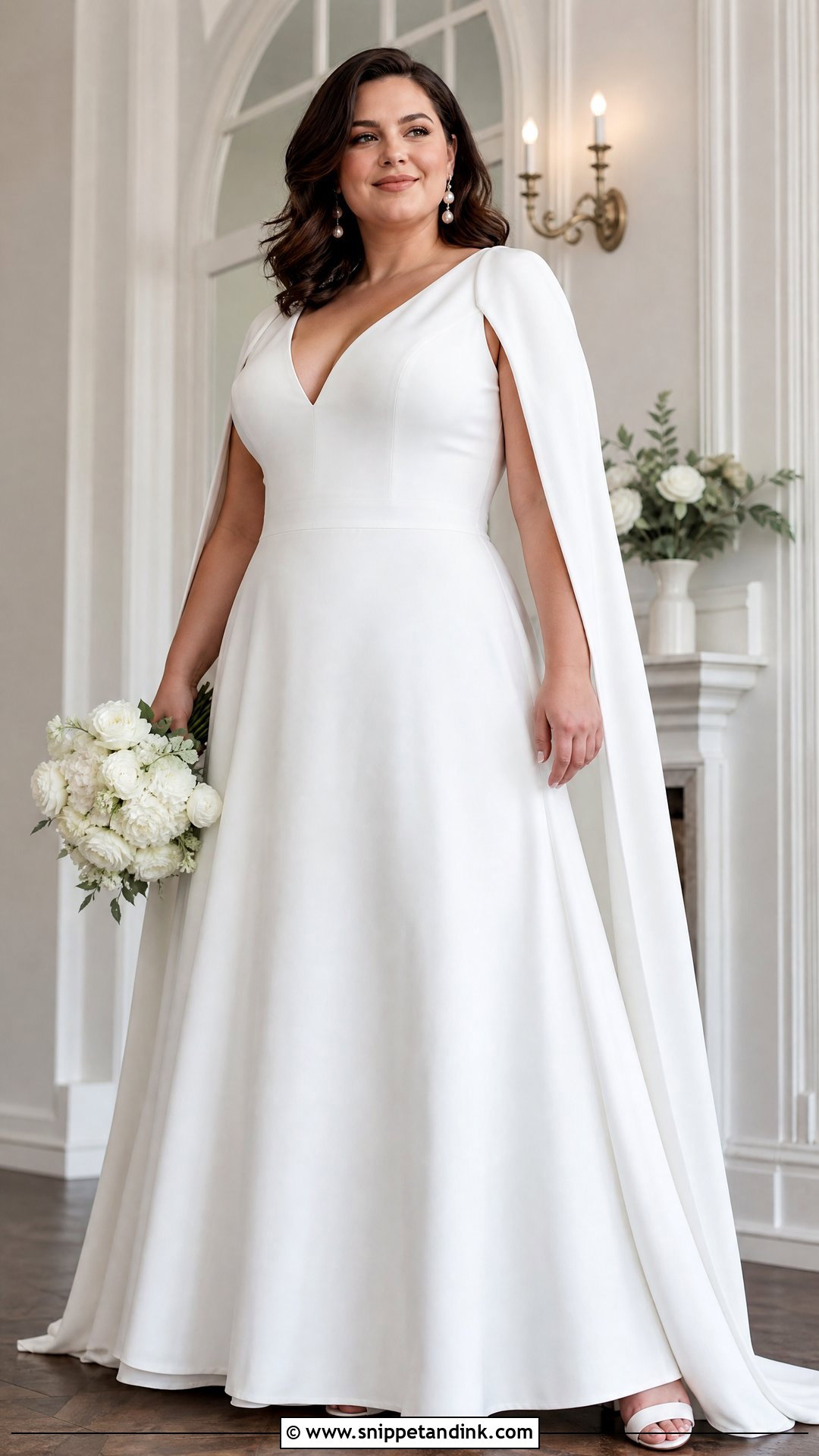 Plus Size Wedding Dress With Structured Cape Sleeves - Snippet and Ink - 20 Wedding Dress with Cape Sleeves