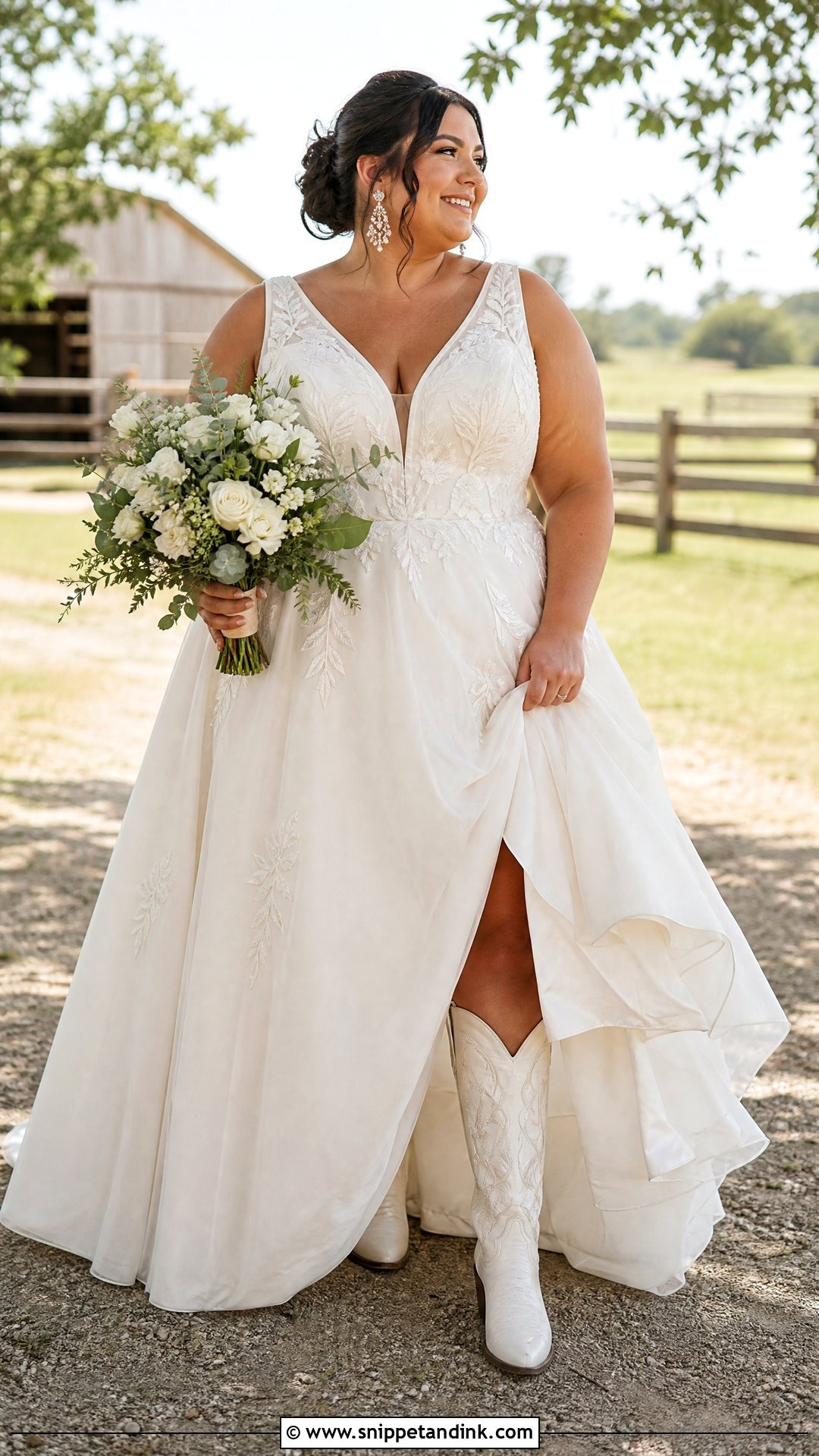 Plus Size Wedding Dress With Wide Calf Cowboy Boots - Snippet and Ink - 20 Wedding Cowboy Boots for Bride Ideas