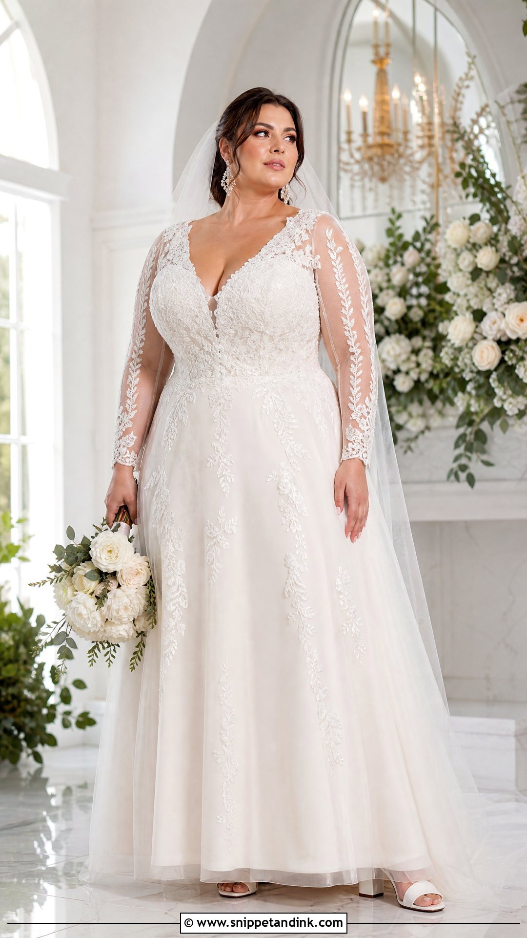 Plus Size Wedding Dress with Mesh Sleeves - Snippet and Ink - 20 Wedding Dress with Mesh Sleeves