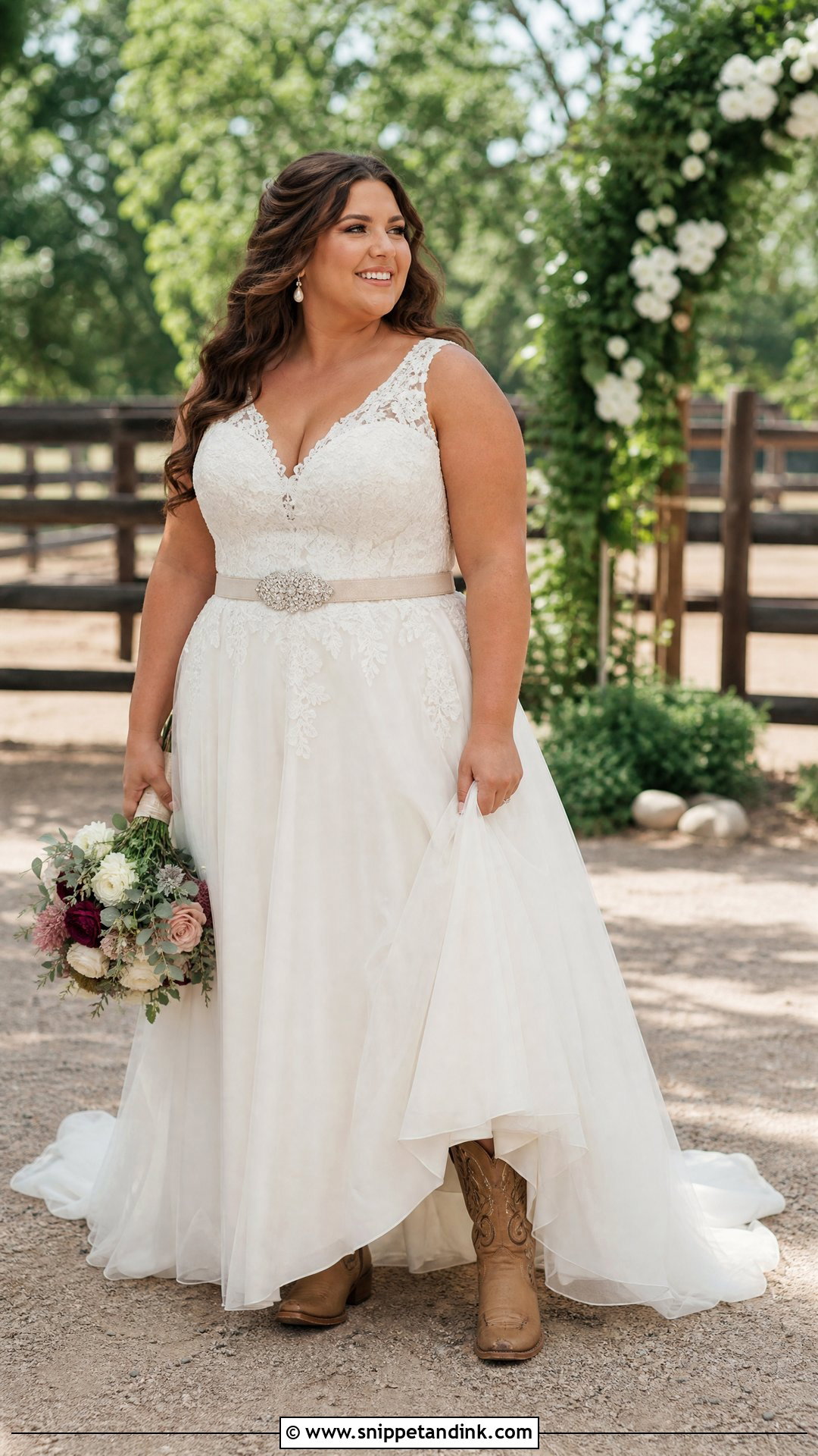 Plus Size Western Bridal Dress With A Line Skirt - Snippet and Ink - 25 Western Bridal Dresses