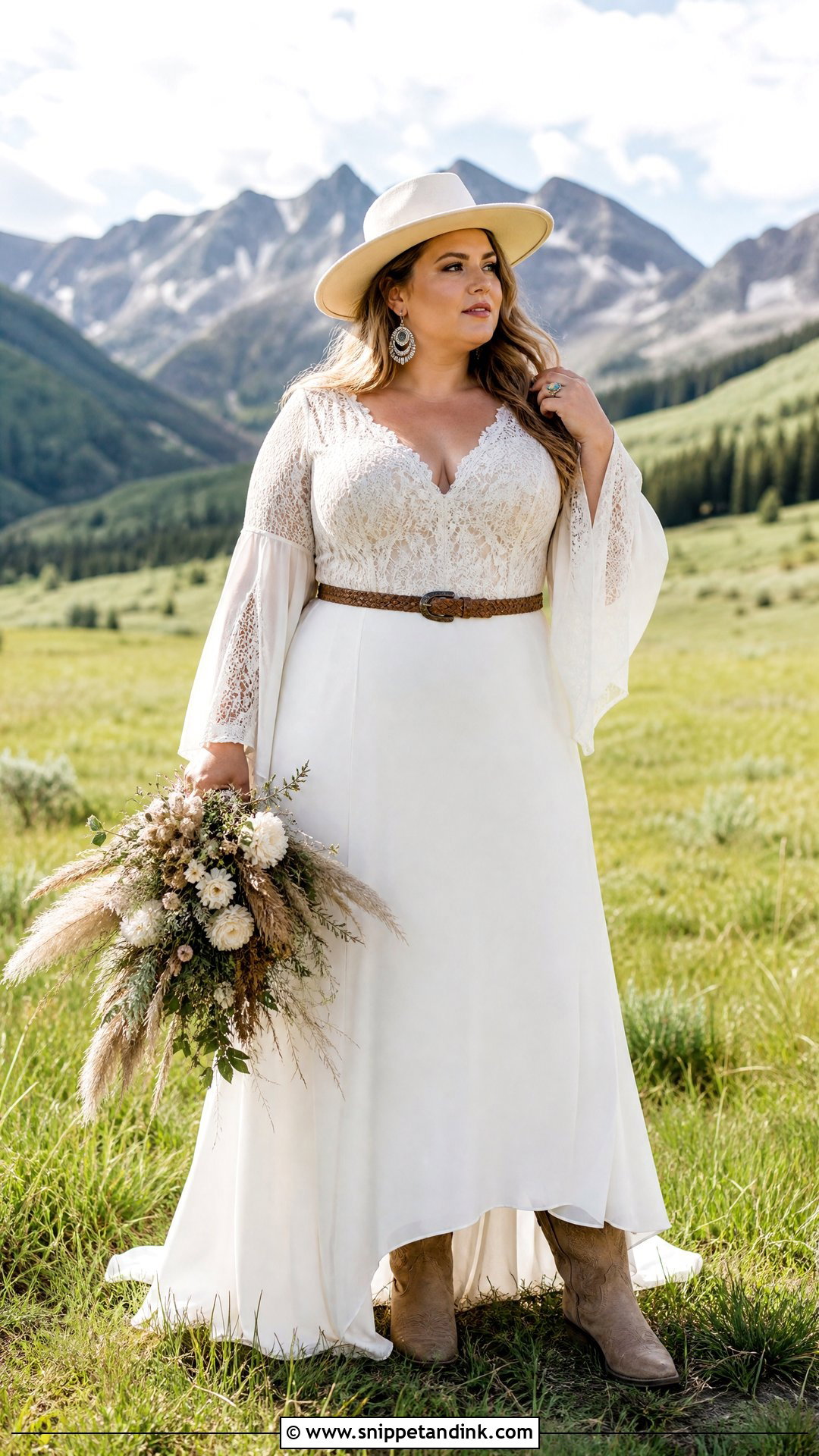 Plus Size Western Wedding Dress With Bell Sleeves - Snippet and Ink - 20 Plus Size Western Wedding Dresses