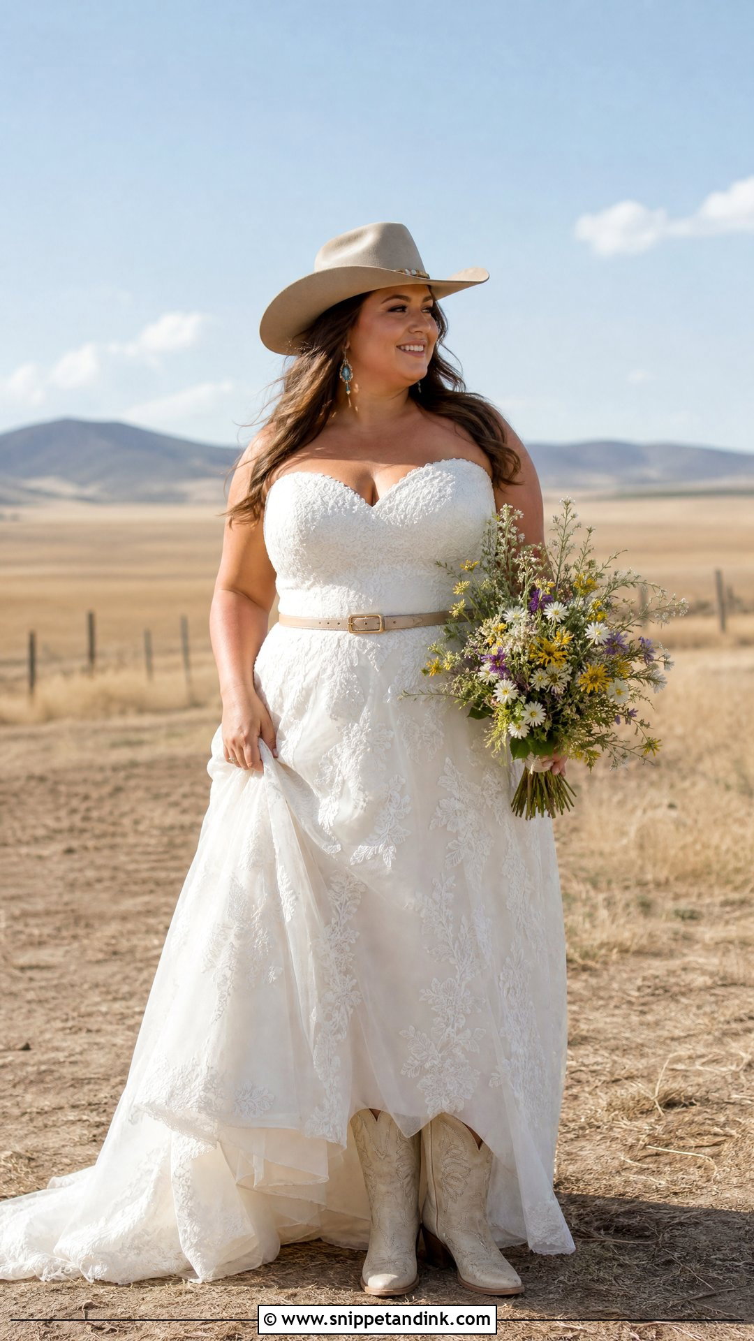 Plus Size Western Wedding Dress With Cowgirl Hat - Snippet and Ink - 20 Plus Size Western Wedding Dresses