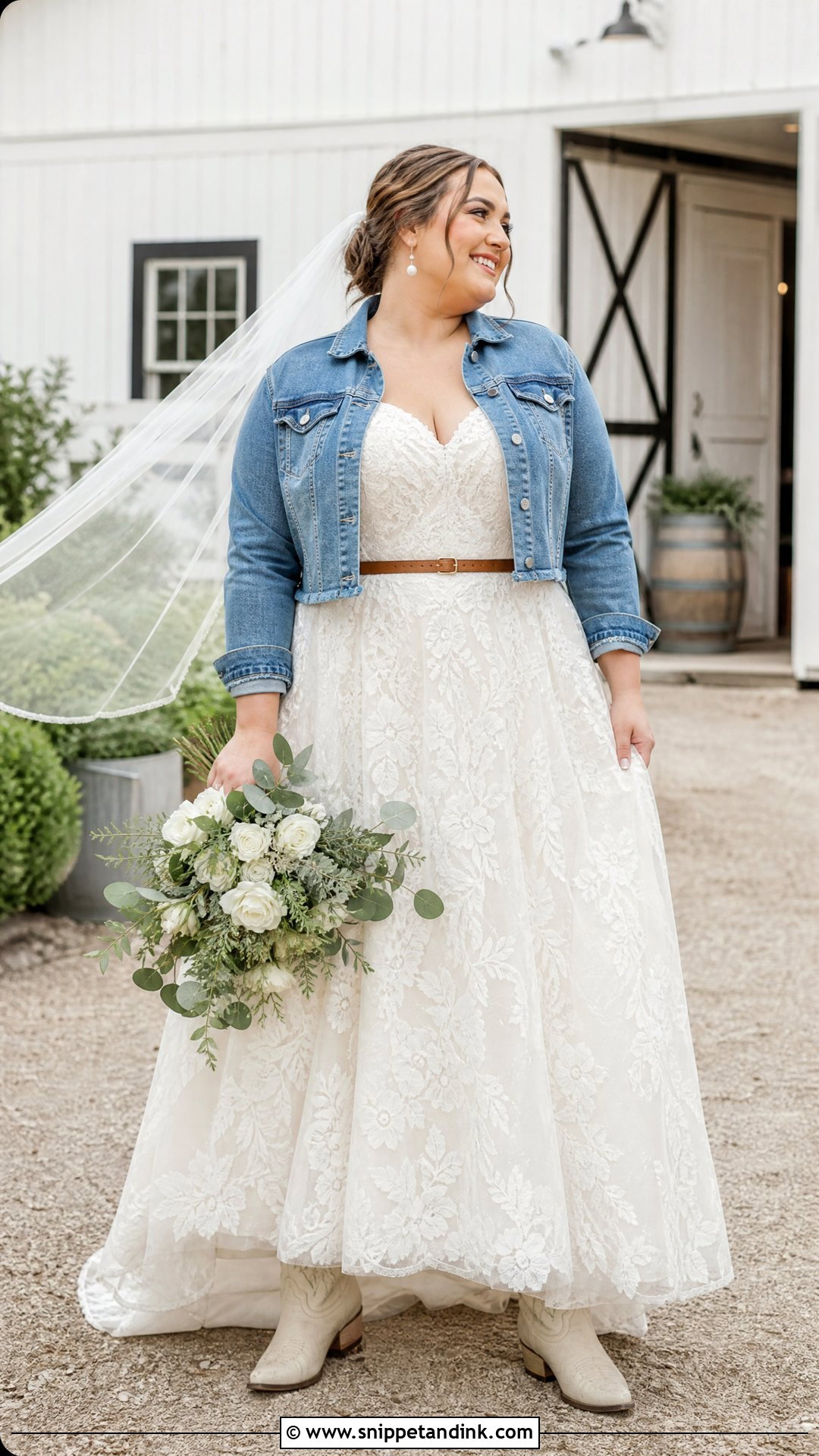 Plus Size Western Wedding Dress With Denim Jacket - Snippet and Ink - 20 Plus Size Western Wedding Dresses