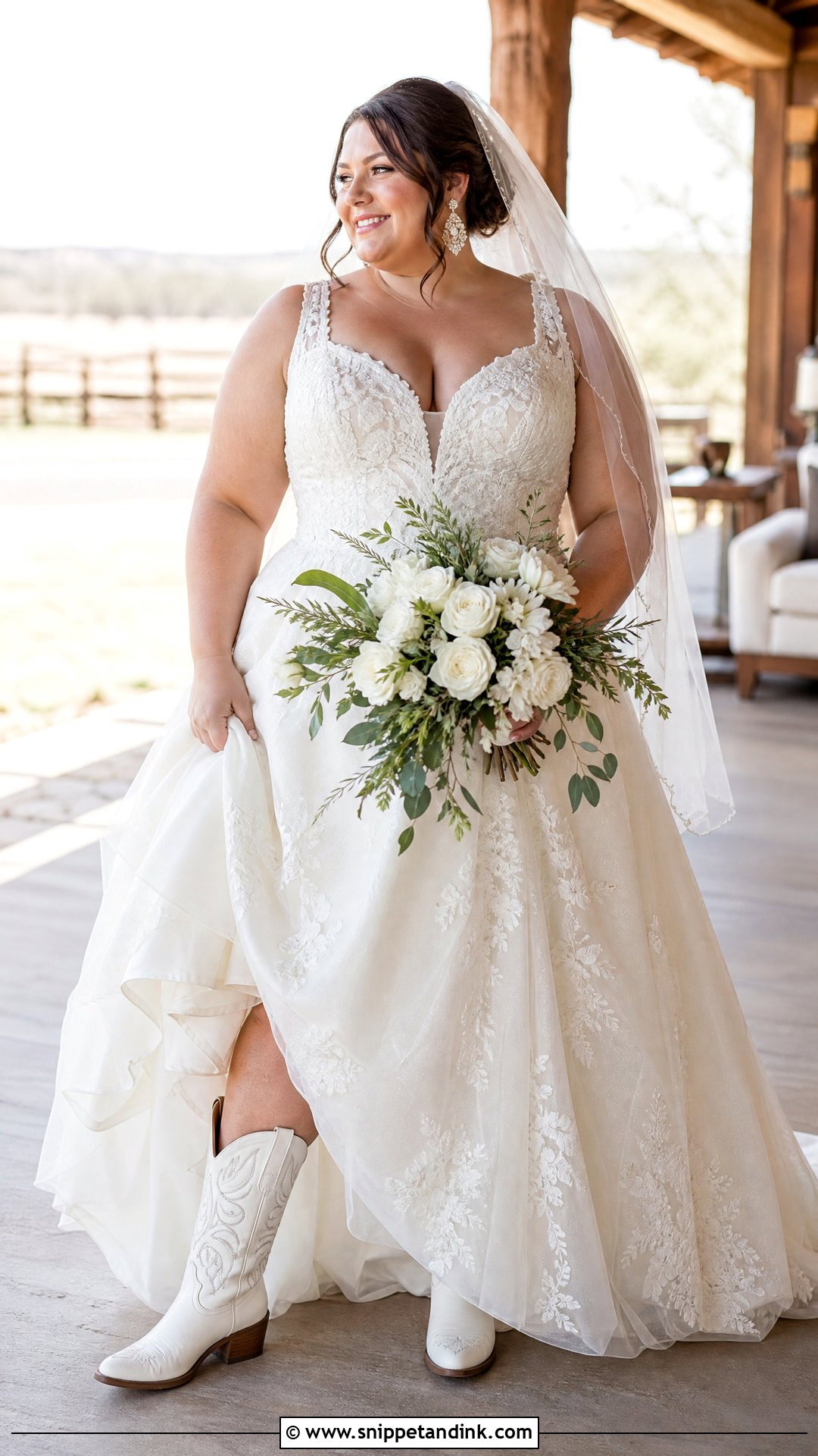Plus Size Western Wedding Dress With Supportive Cowboy Boots - Snippet and Ink - 20 Western Wedding Dresses with Boots