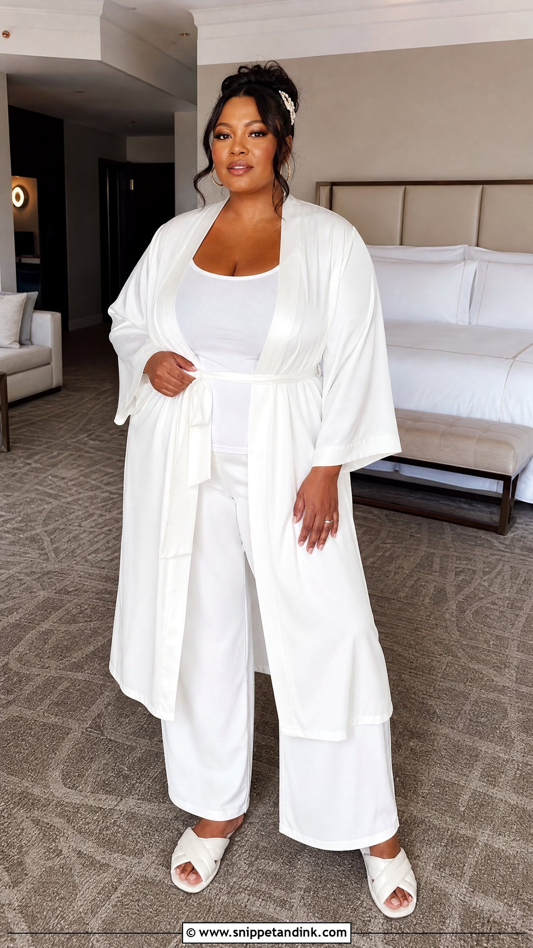 Plus Size White Bridal Robe With Matching Pants - Snippet and Ink - 20 White Bridal Robe Ideas