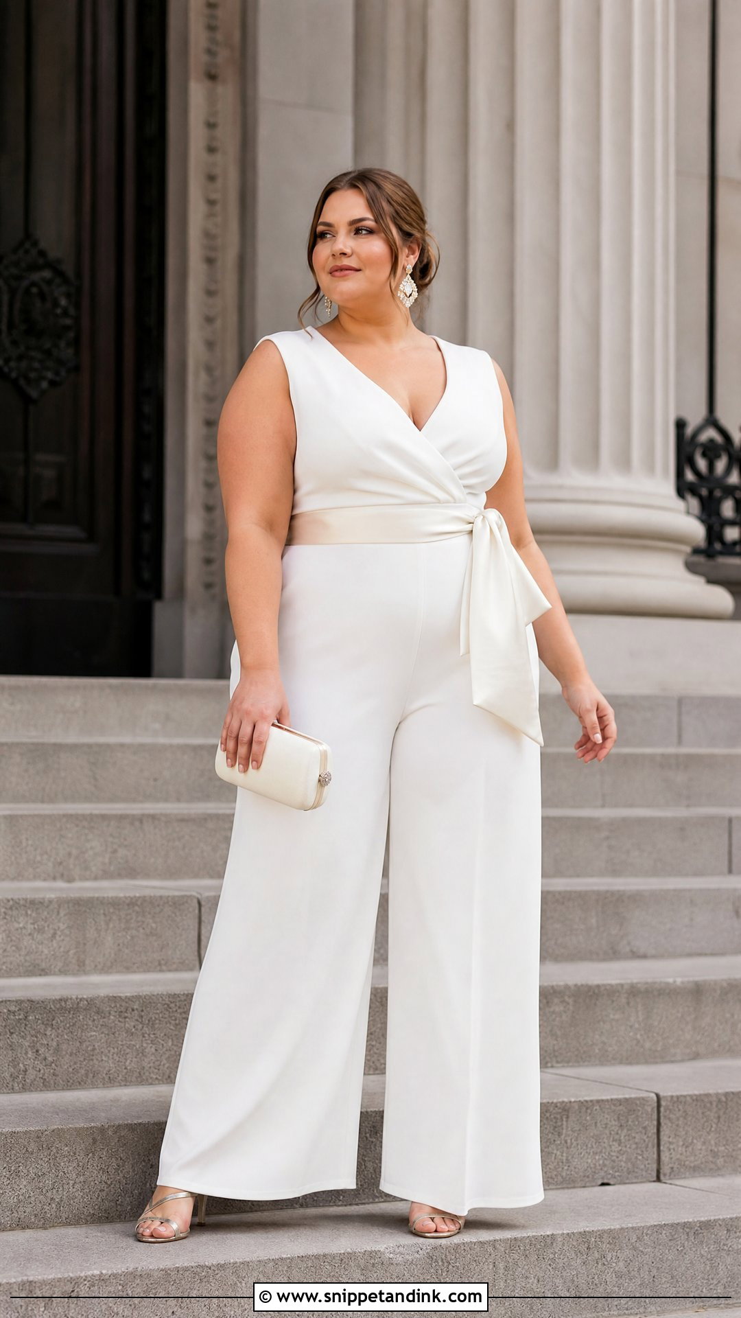 Plus Size White Jumpsuit Civil Wedding Outfit - Snippet and Ink - 25 Civil Wedding Dresses Plus Size