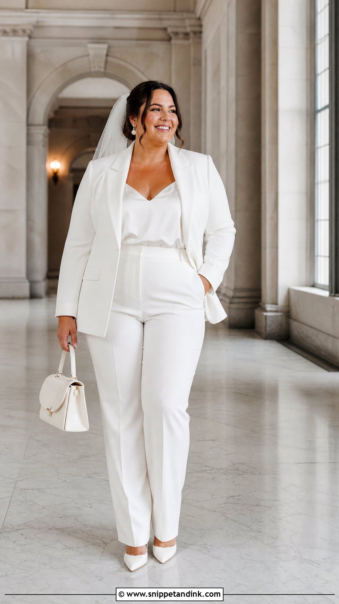 Plus Size White Pantsuit Civil Wedding Outfit - Snippet and Ink - 25 Civil Wedding Dresses Plus Size