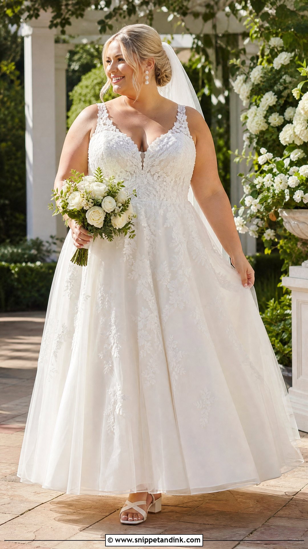 Plus Size White Wedding Dress With Floral Applique - Snippet and Ink - 20 White Wedding Dress with Flowers