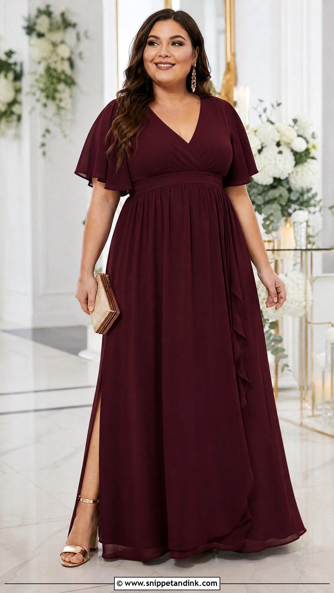 Plus Size Wine Empire Waist Dress Wedding Outfit - Snippet and Ink - 20 Wine Dress Outfit Wedding Ideas