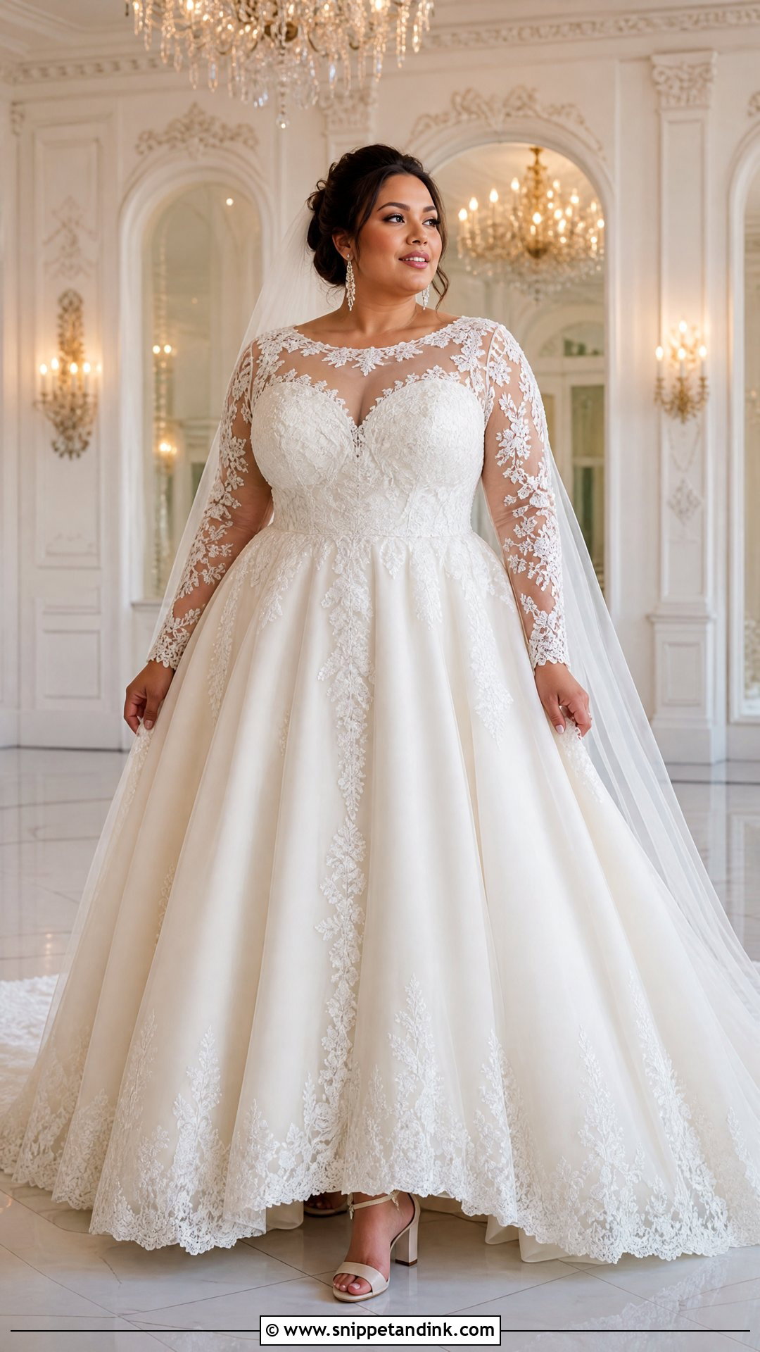 Plus Size Winter Ball Gown With Lace Sleeves - Snippet and Ink - 20 Winter Wedding Dress with Sleeves
