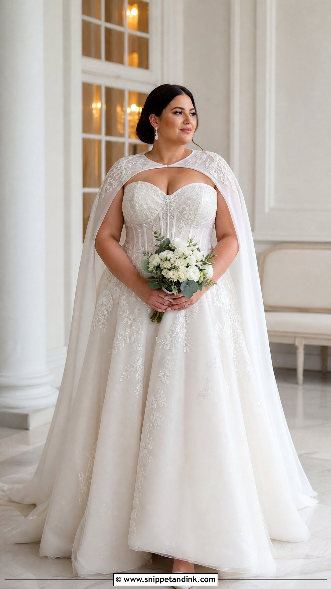 Plus Size Winter Bridal A Line Gown With Cape - Snippet and Ink - 20 Winter Bridal Ideas