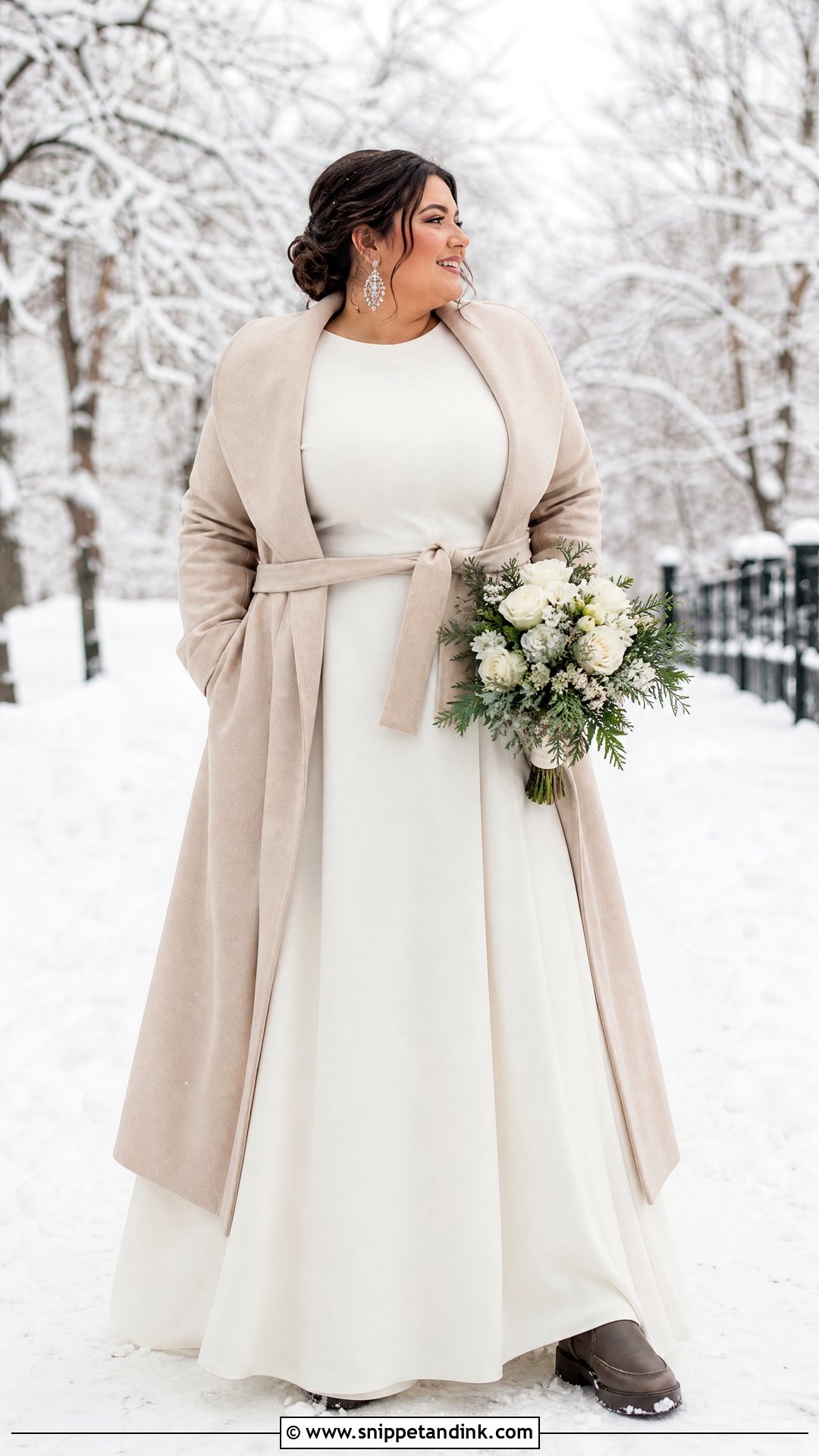 Plus Size Winter Elopement A Line Dress Outfit - Snippet and Ink - 20 Winter Elopement Outfit Ideas