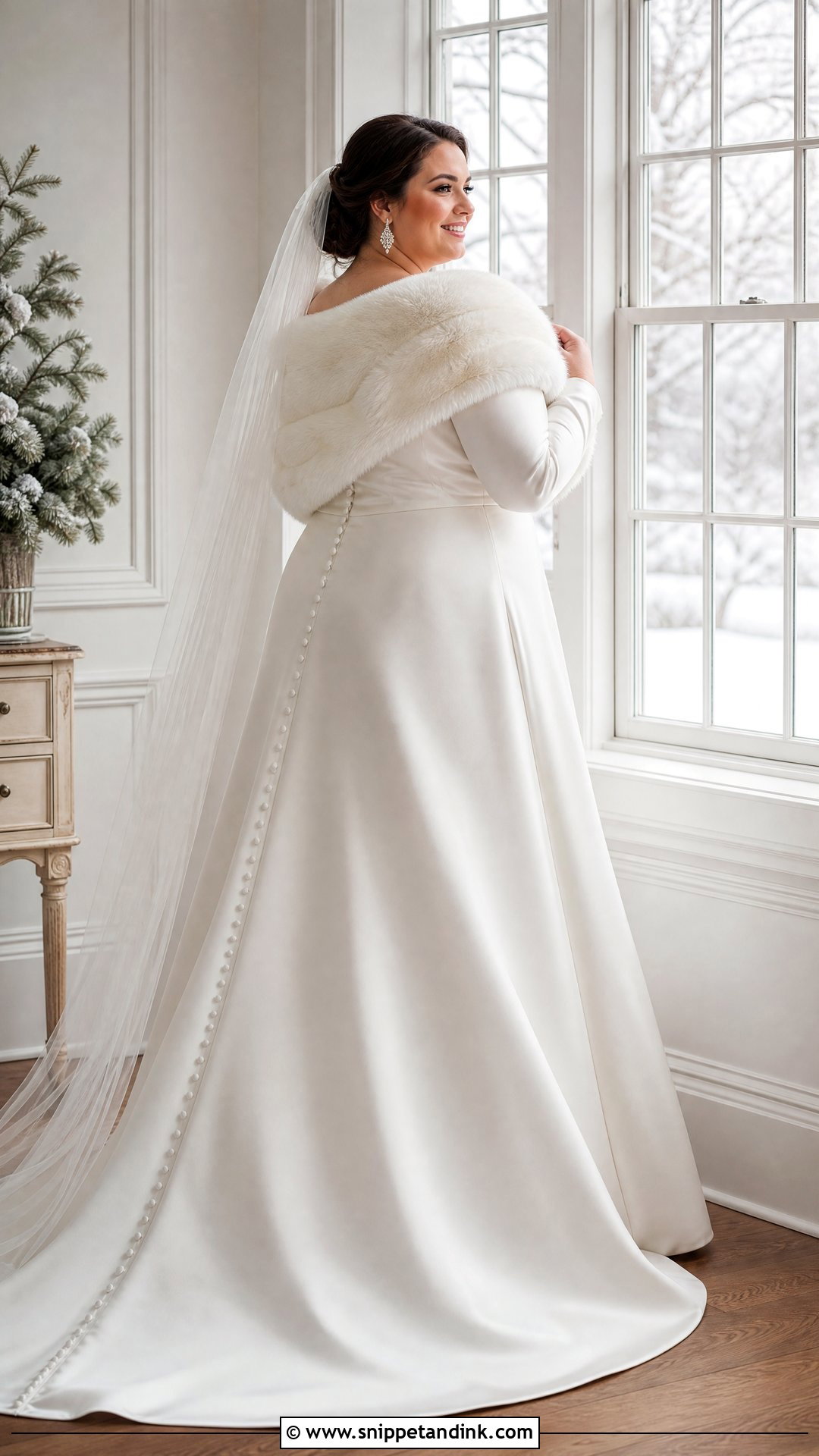 Plus Size Winter Satin A Line Wedding Dress With Long Sleeves - Snippet and Ink - 20 Plus Size a Line Wedding Dresses