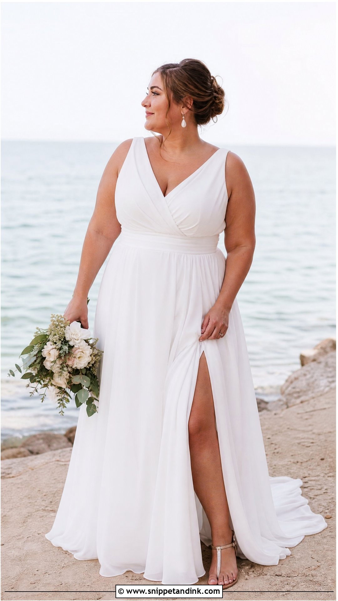 Plus Size Wrap Bodice Beach Wedding Gown - Snippet and Ink - 25 Beach Wedding Gowns