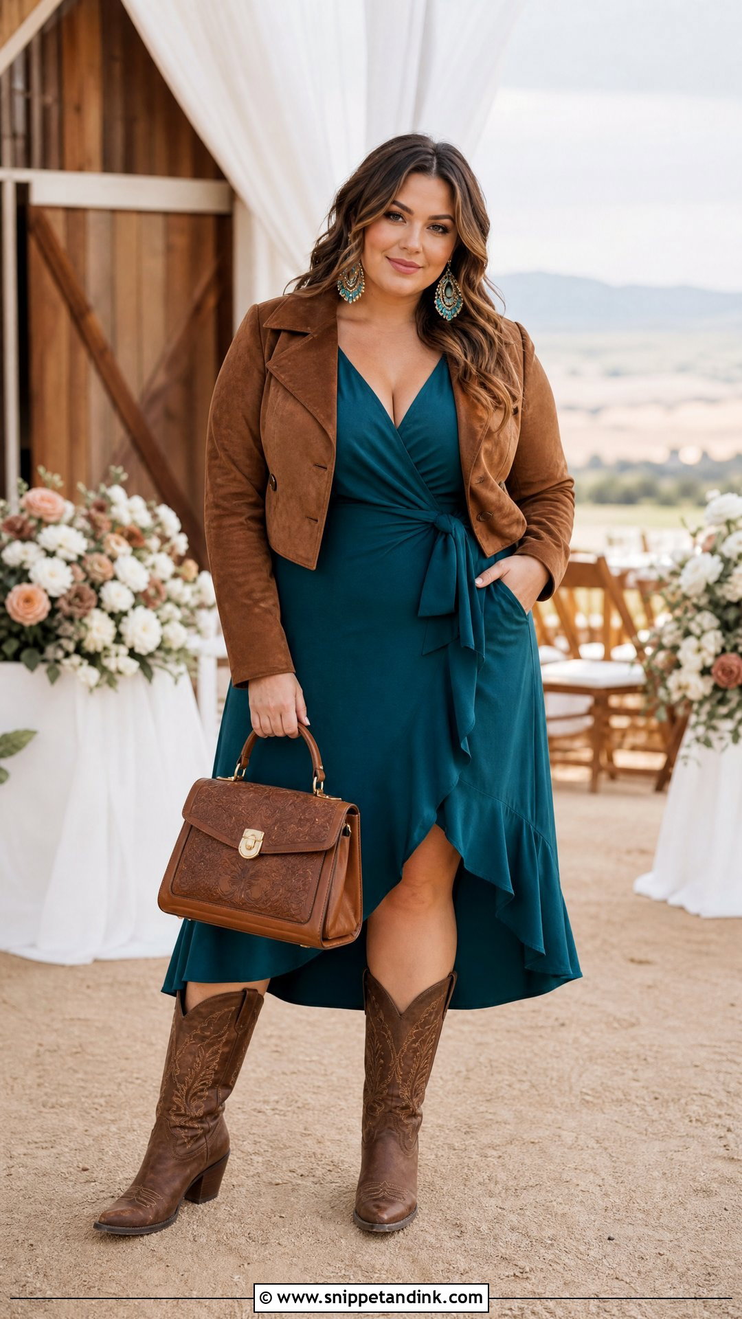 Plus Size Wrap Dress Western Wedding Outfit - Snippet and Ink - 20 Western Outfit for Wedding Ideas