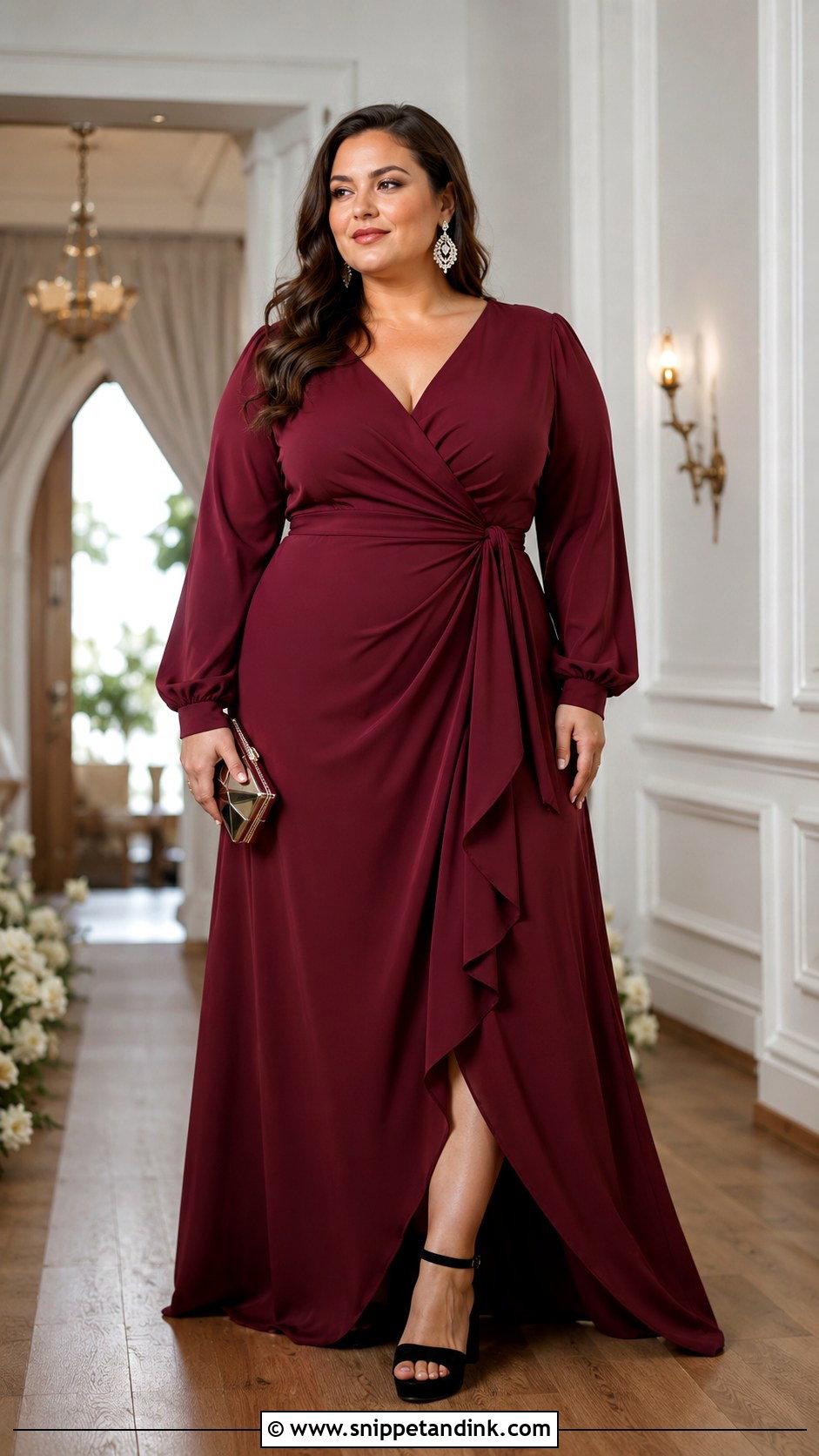 Plus Size Wrap Gown Black Tie Wedding Outfit - Snippet and Ink - 20 Black Tie Wedding Outfit Ideas