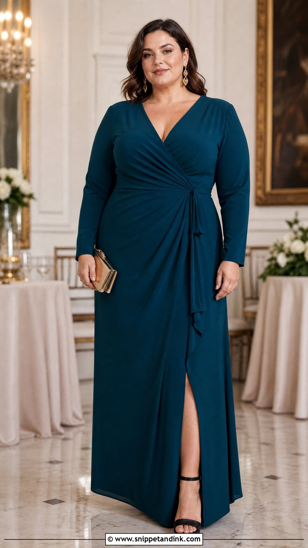 Plus Size Wrap Gown for a Black Tie Wedding - Snippet and Ink - 20 What to Wear to a Black Tie Wedding Ideas