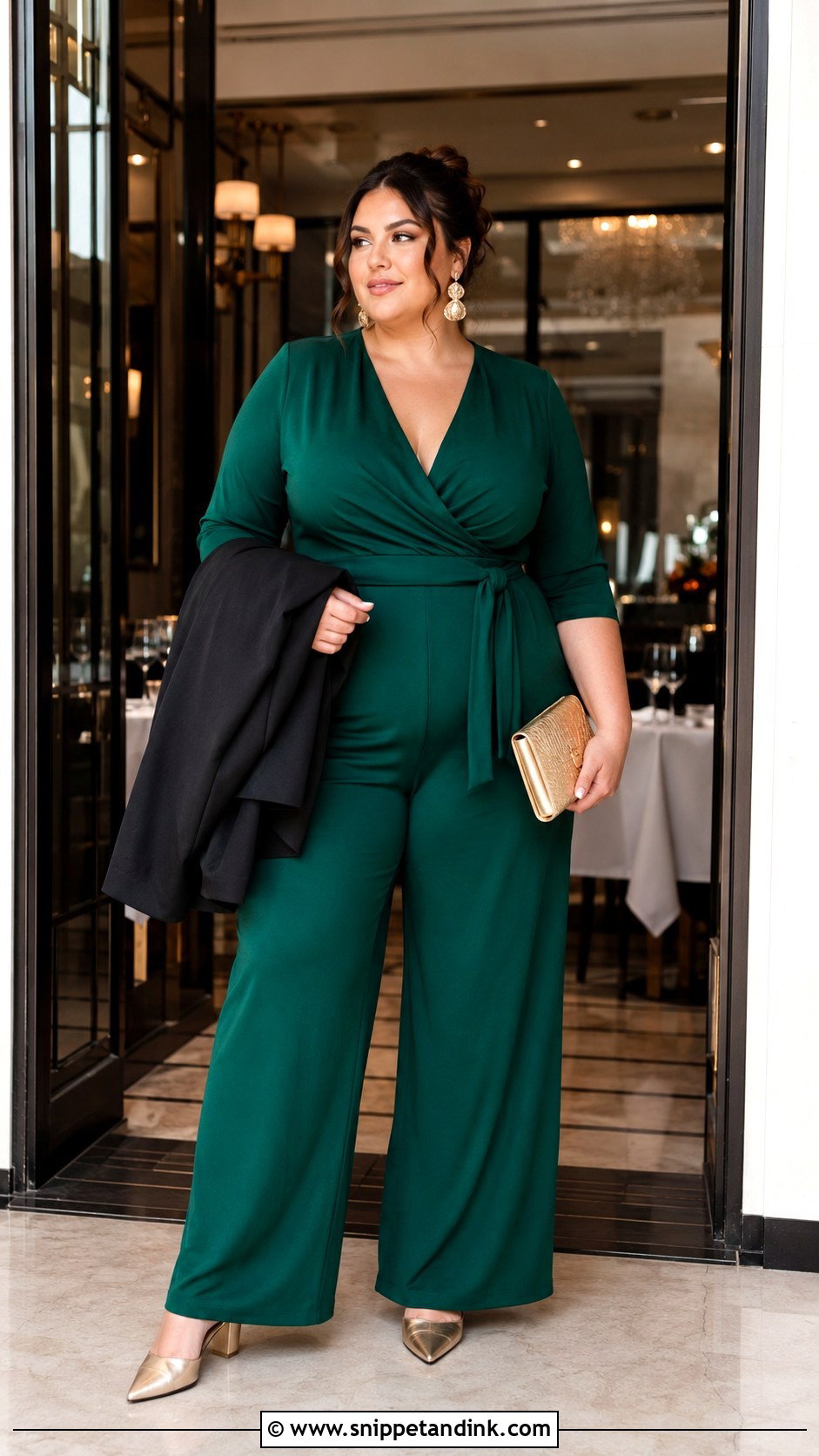 Plus Size Wrap Jumpsuit Anniversary Dinner Outfit - Snippet and Ink - 20 Anniversary Dinner Outfit Ideas