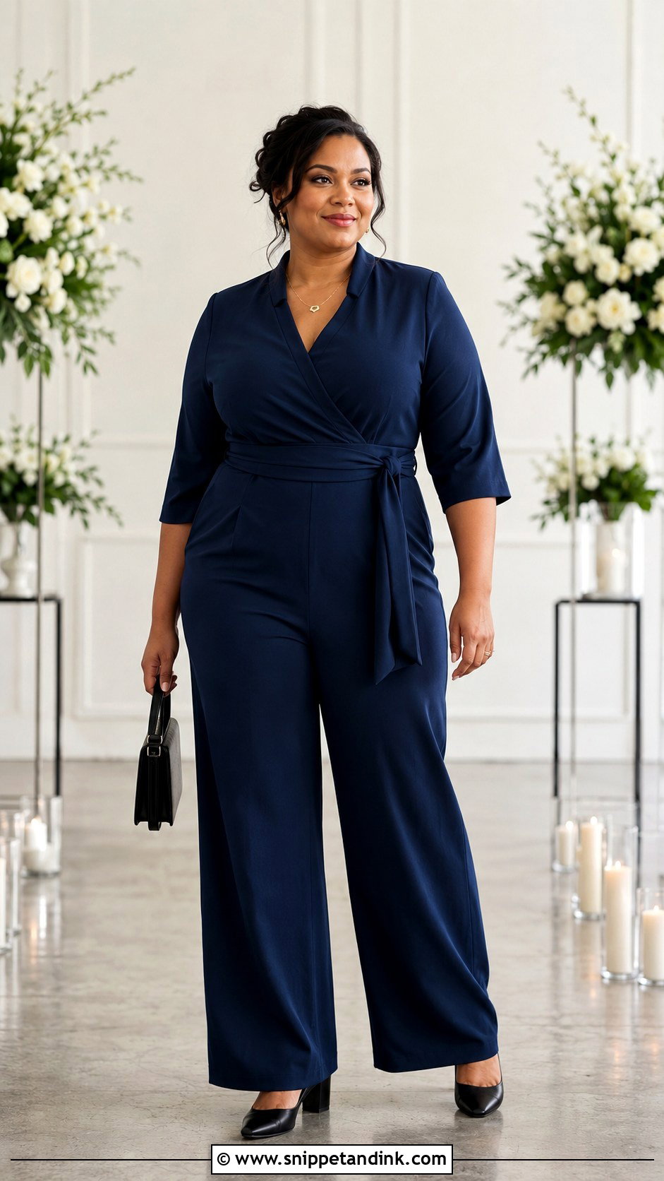 Plus Size Wrap Jumpsuit Officiant Outfit - Snippet and Ink - 20 Female Officiant Attire Wedding Ideas