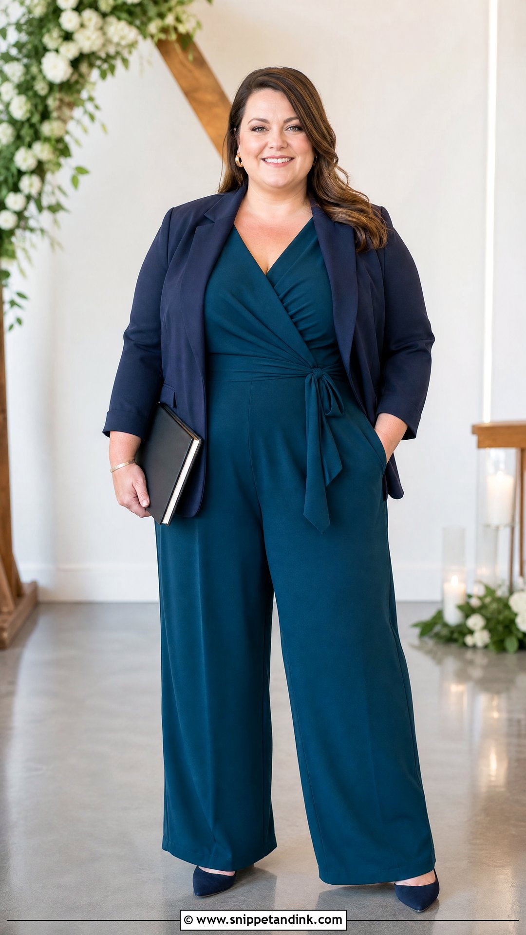 Plus Size Wrap Jumpsuit Wedding Officiant Outfit - Snippet and Ink - 20 Wedding Officiant Outfit Ideas