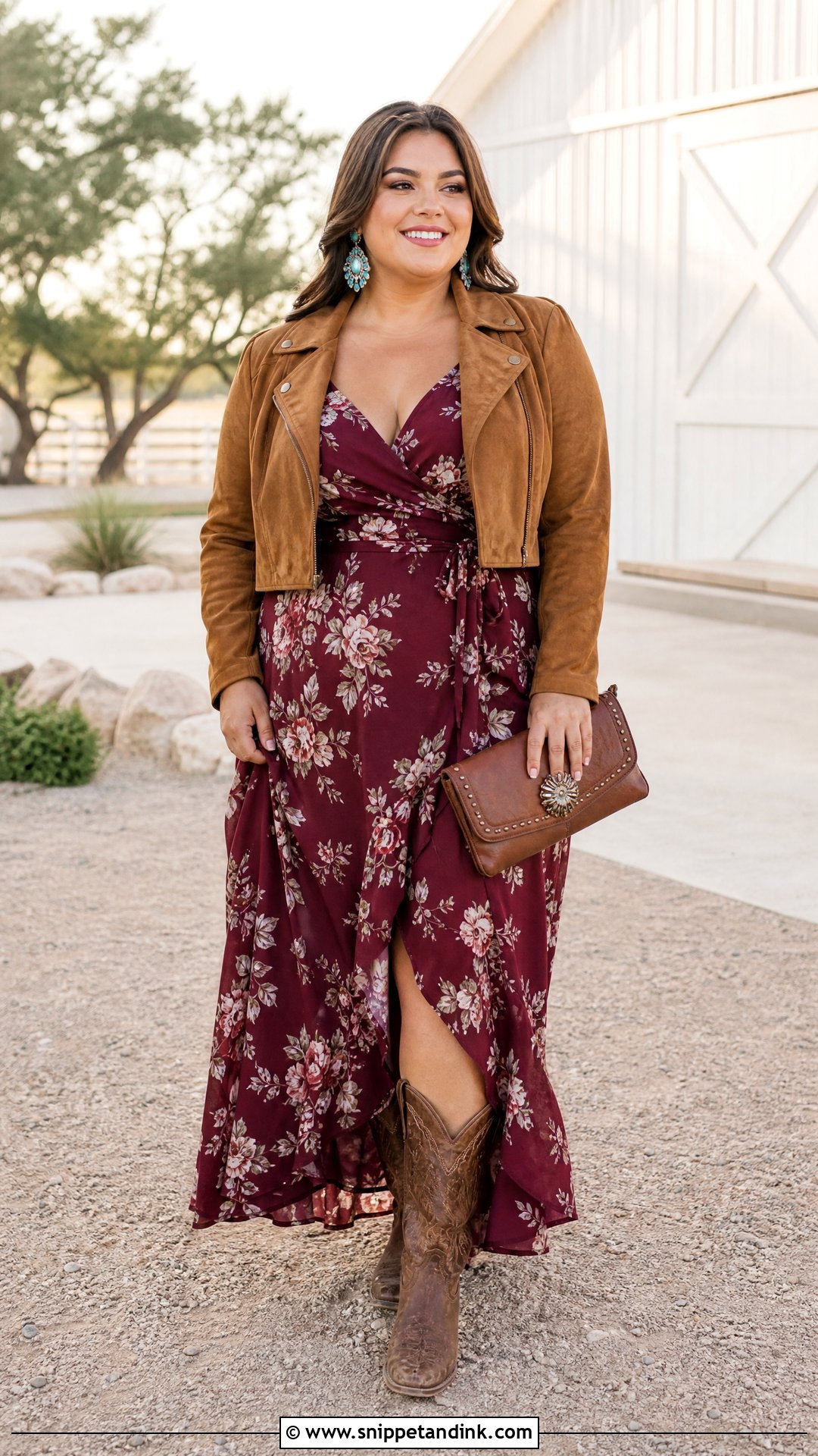 Plus Size Wrap Maxi Western Wedding Outfit - Snippet and Ink - 20 Wedding Western Outfits
