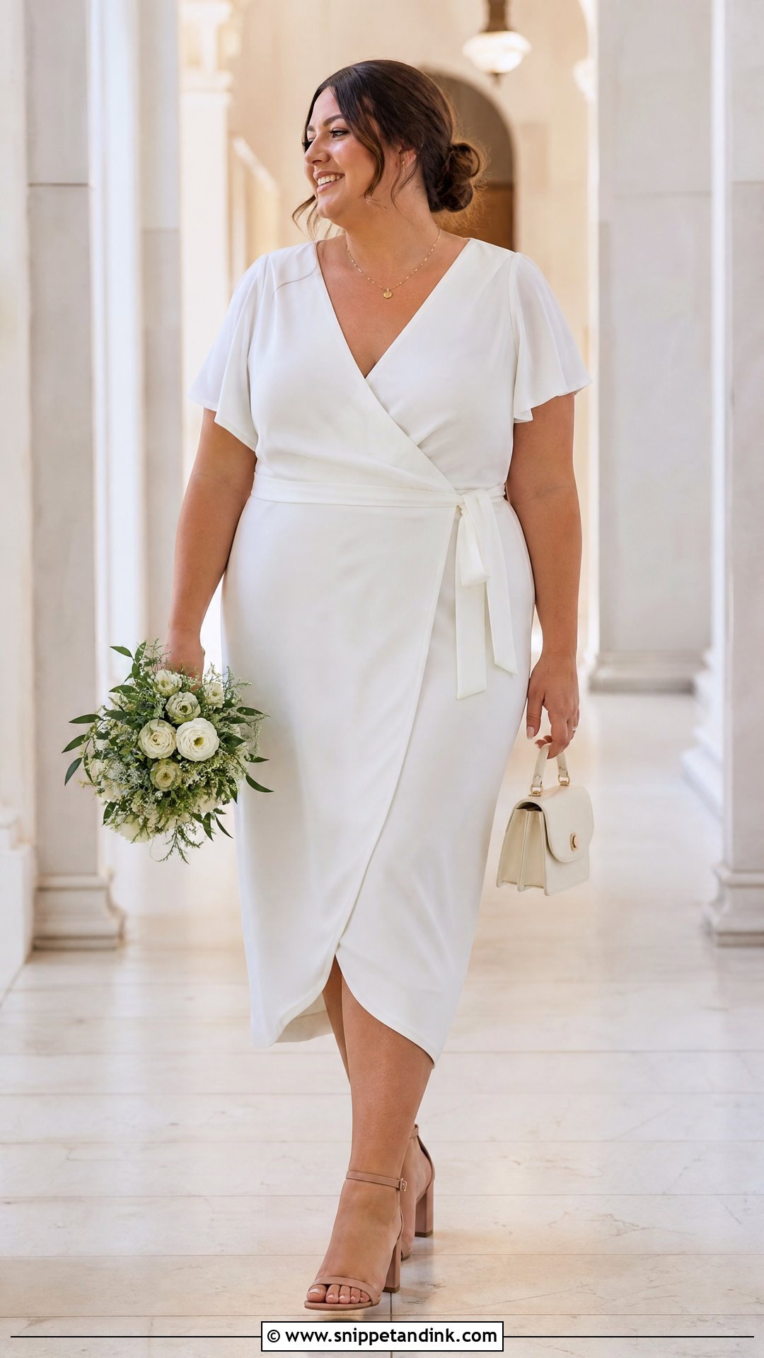Plus Size Wrap Midi Civil Wedding Dress - Snippet and Ink - 20 Plus Size Civil Wedding Dress Ideas