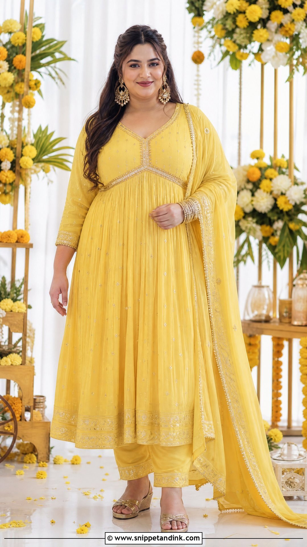 Plus Size Yellow Pithi Empire Waist Anarkali - Snippet and Ink - 20 Yellow Pithi Outfit Ideas