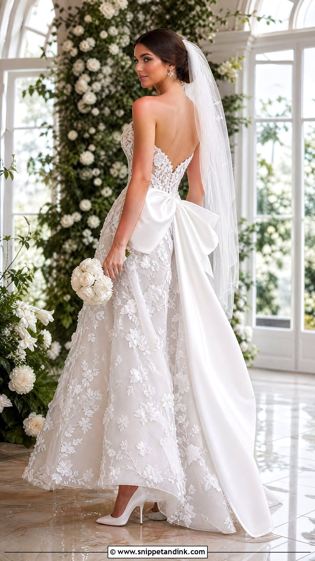 Pnina Tornai 3D Floral Wedding Dress With Bow - Snippet and Ink - 20 Panina Torne Wedding Dress Ideas
