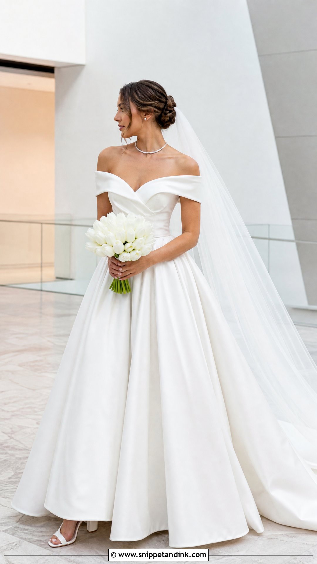 Pnina Tornai Off The Shoulder Satin Ball Gown Wedding Dress - Snippet and Ink - 20 Panina Torne Wedding Dress Ideas