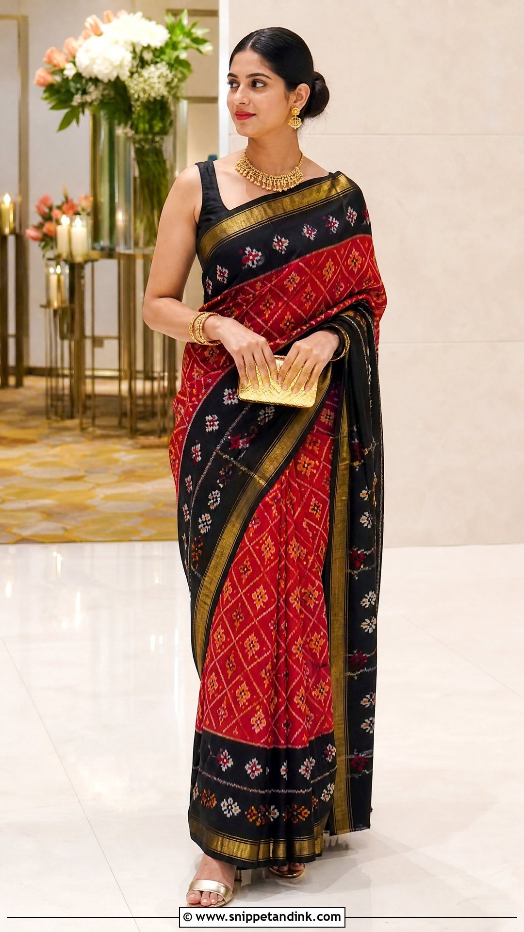 Pochampally Ikat Saree With Statement Jewelry - Snippet and Ink - 20 Traditional Indian Wedding Outfits