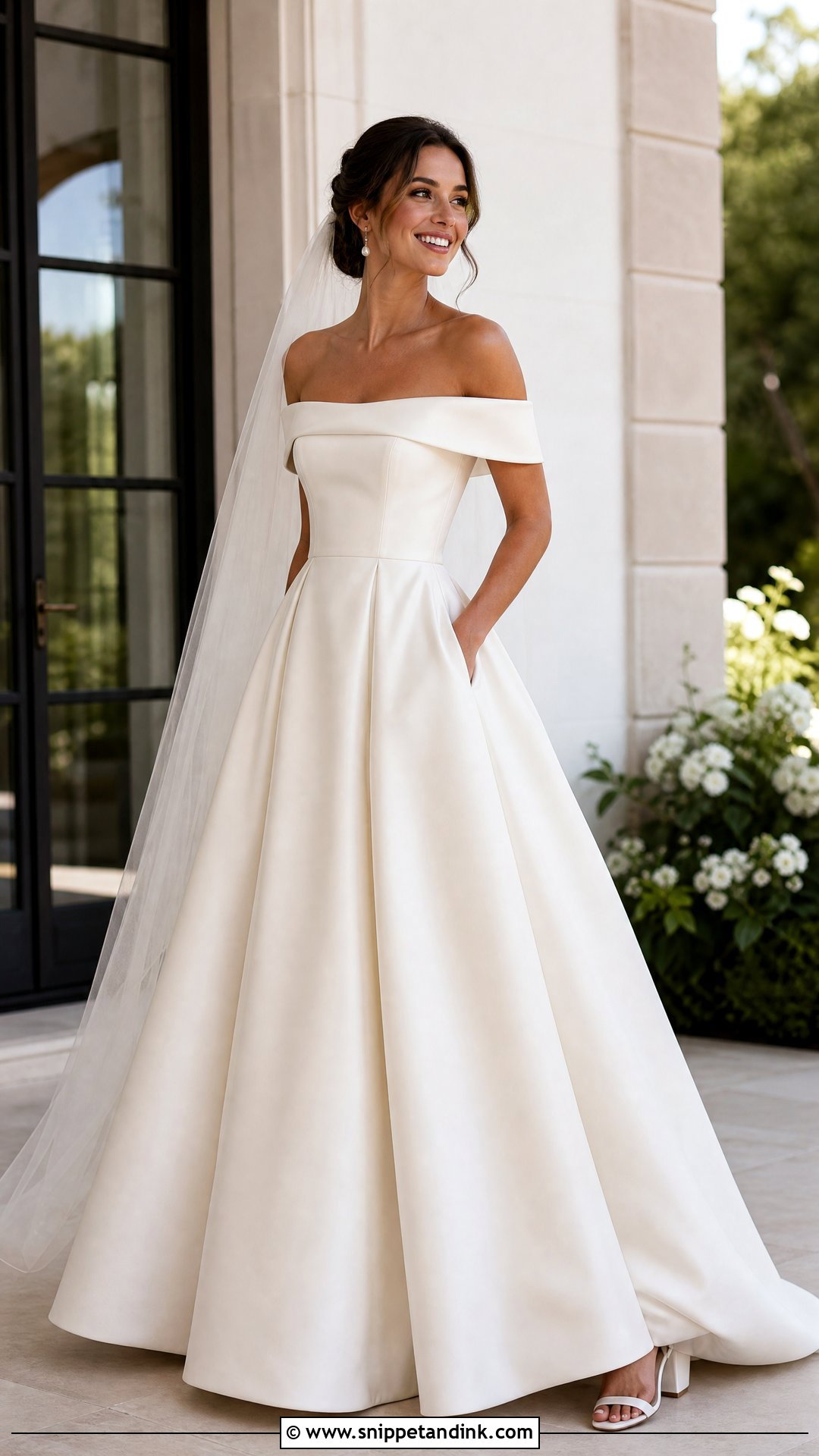 Pocket Off the Shoulder Ball Gown Wedding Dress - Snippet and Ink - 20 Off the Shoulder Ball Gown Wedding Dress Ideas