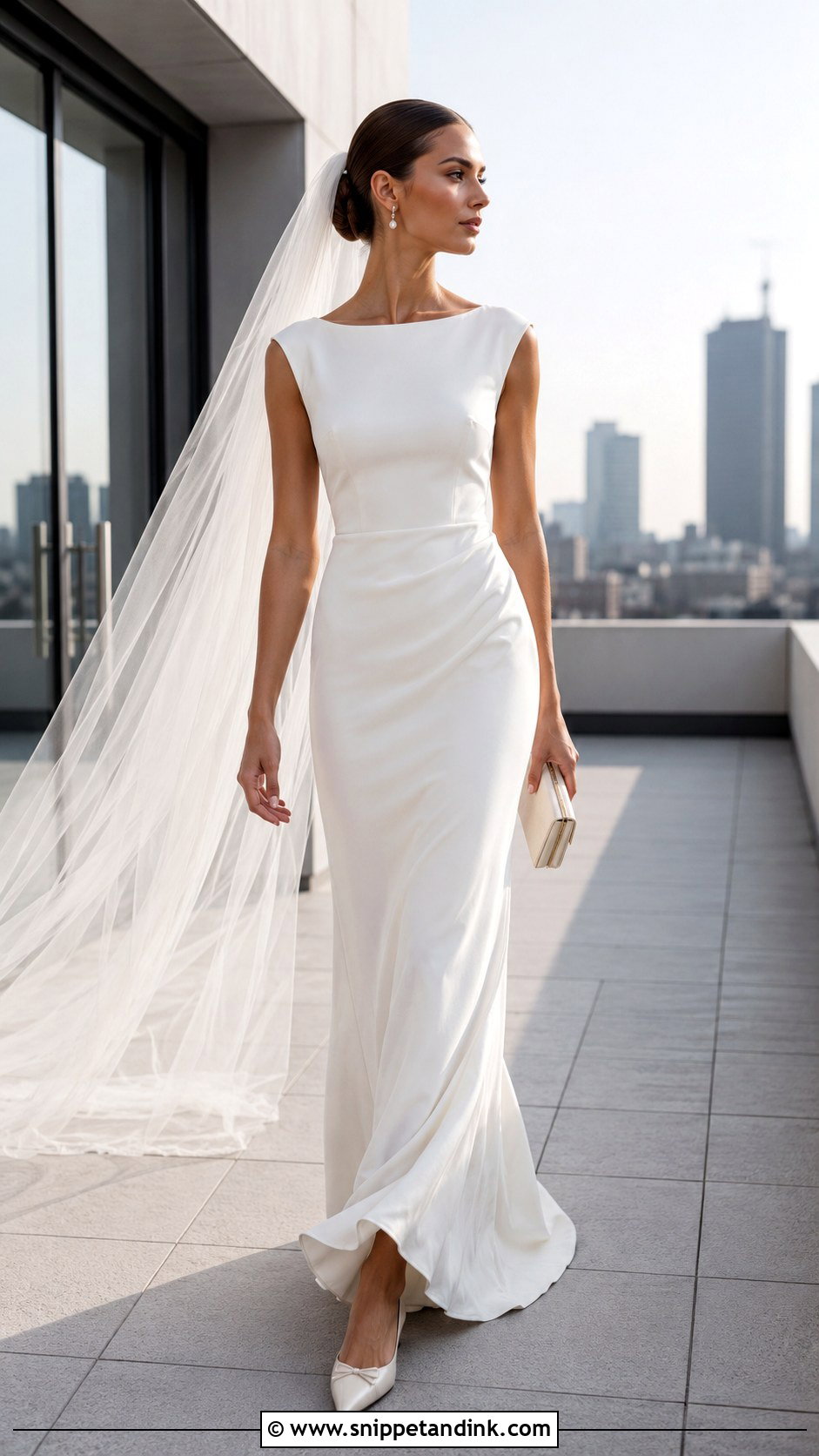 Pointed Toe Bridal Ballet Flats With Column Dress - Snippet and Ink - 20 Bridal Ballet Flats Ideas