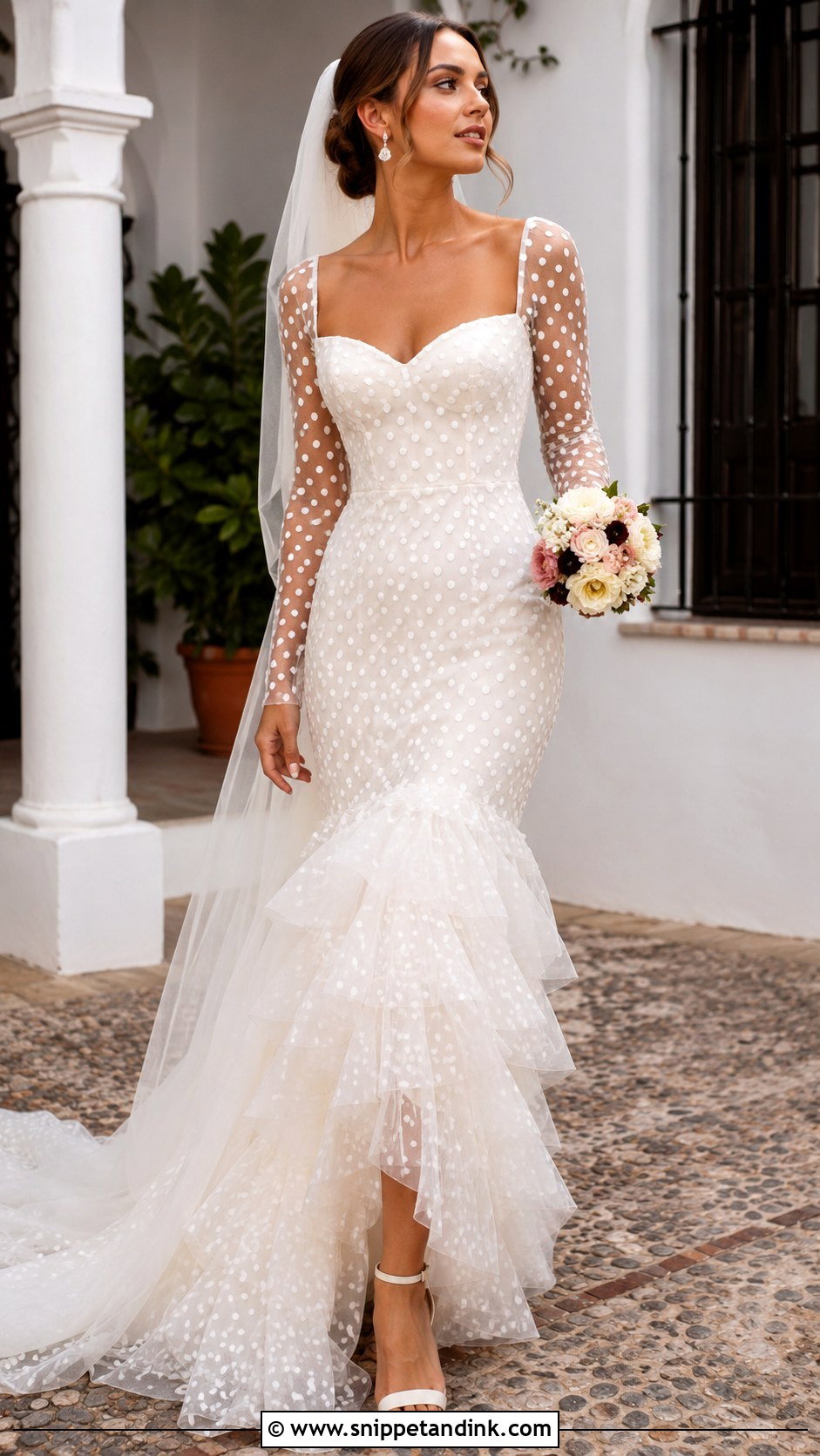 Polka Dot Flamenco Wedding Dress With Tulle Train - Snippet and Ink - 20 Flamenco Wedding Dress Ideas