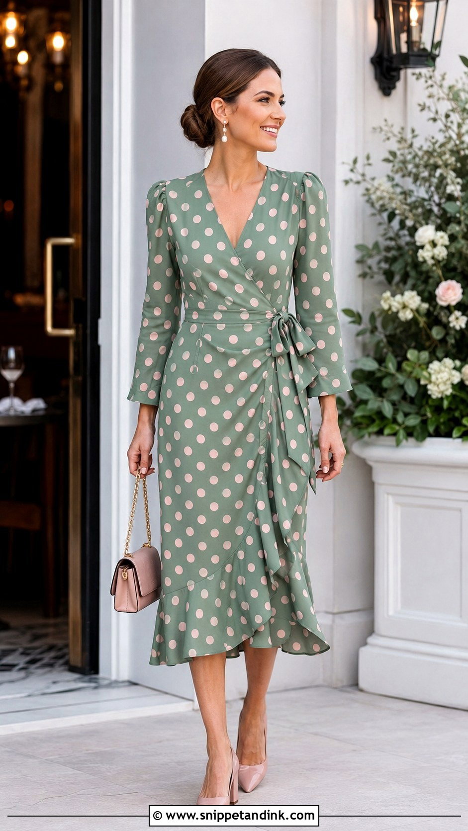 Polka Dot Midi Dress Afternoon Wedding Outfit - Snippet and Ink - 20 Afternoon Wedding Outfit Ideas