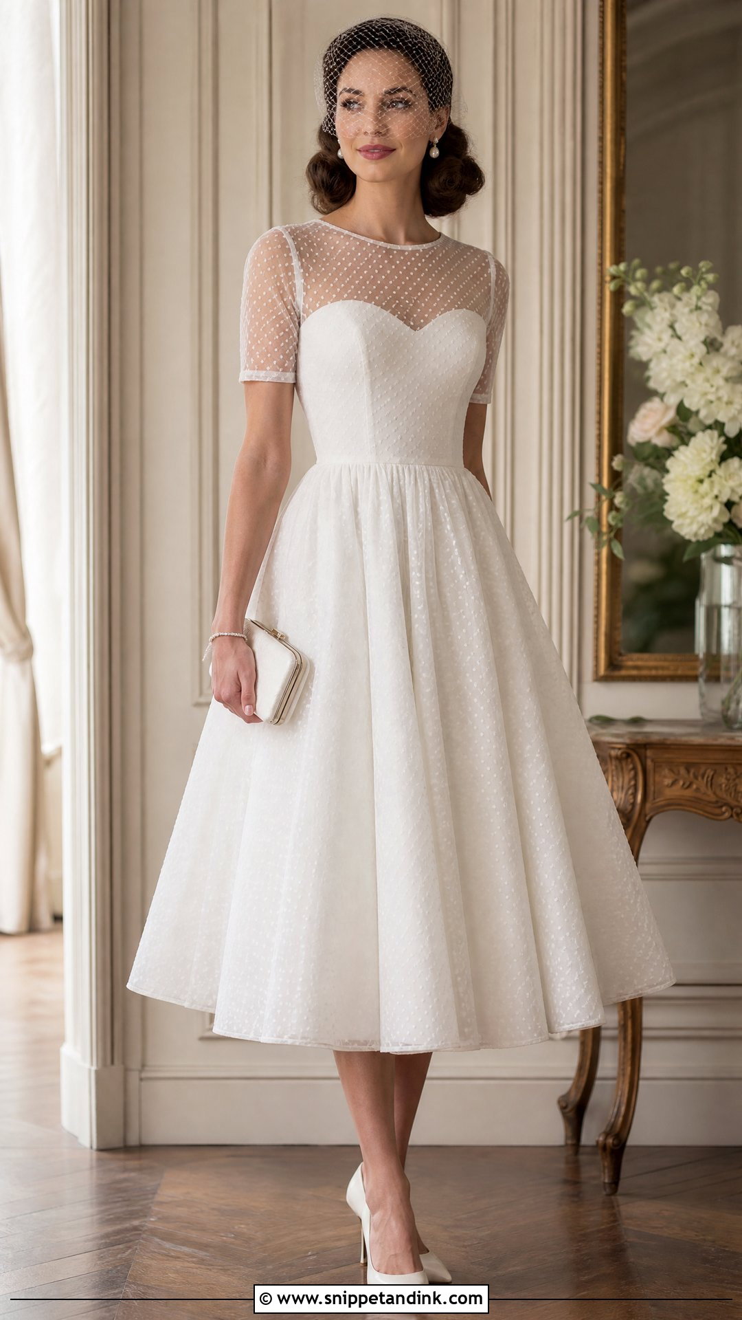 Polka Dot Tea Length Bridal Dress - Snippet and Ink - 20 Tea Length Bridal Dresses