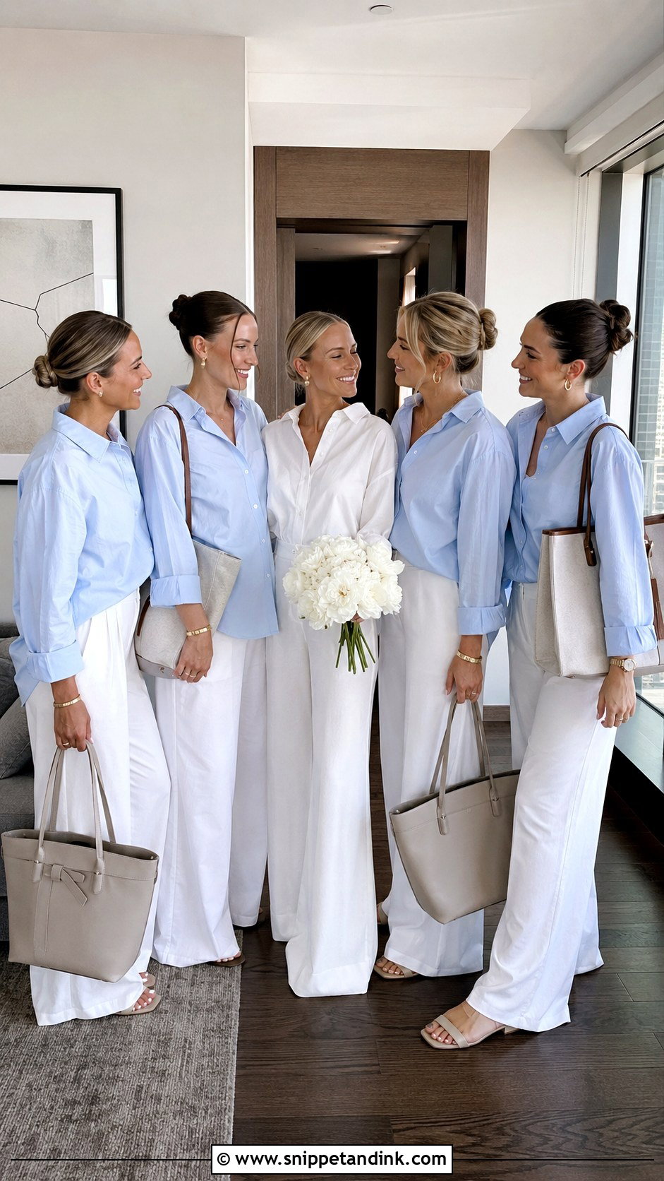 Poplin Shirt And Wide Leg Pants Outfit - Snippet and Ink - 25 Bridal Party Getting Ready Outfit Ideas