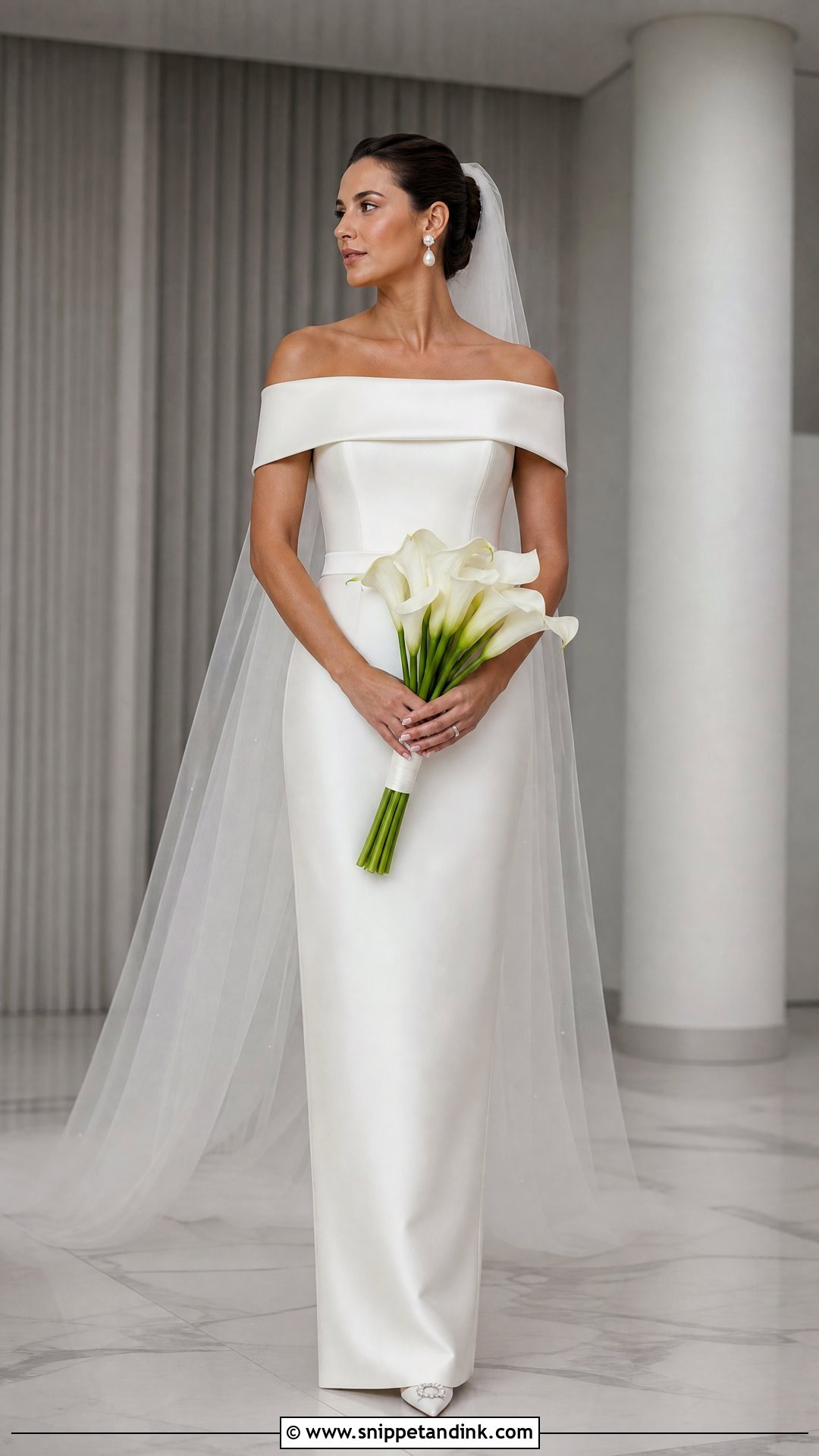 Portrait Collar Off Shoulder Bridal Gown - Snippet and Ink - 20 Off Shoulder Bridal Gown Ideas