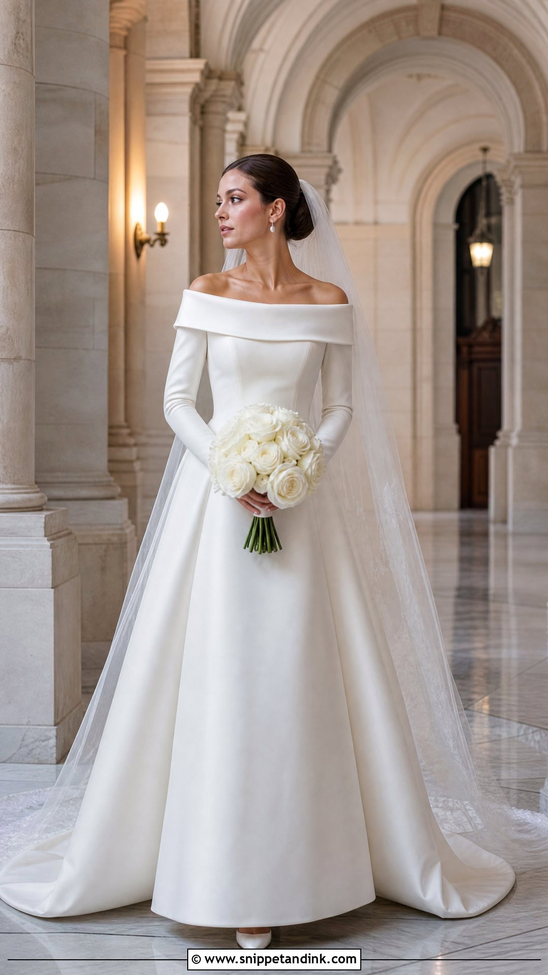 Portrait Collar Wedding Dress With Long Sleeves - Snippet and Ink - 20 Wedding Dress with Sleeves Off Shoulder