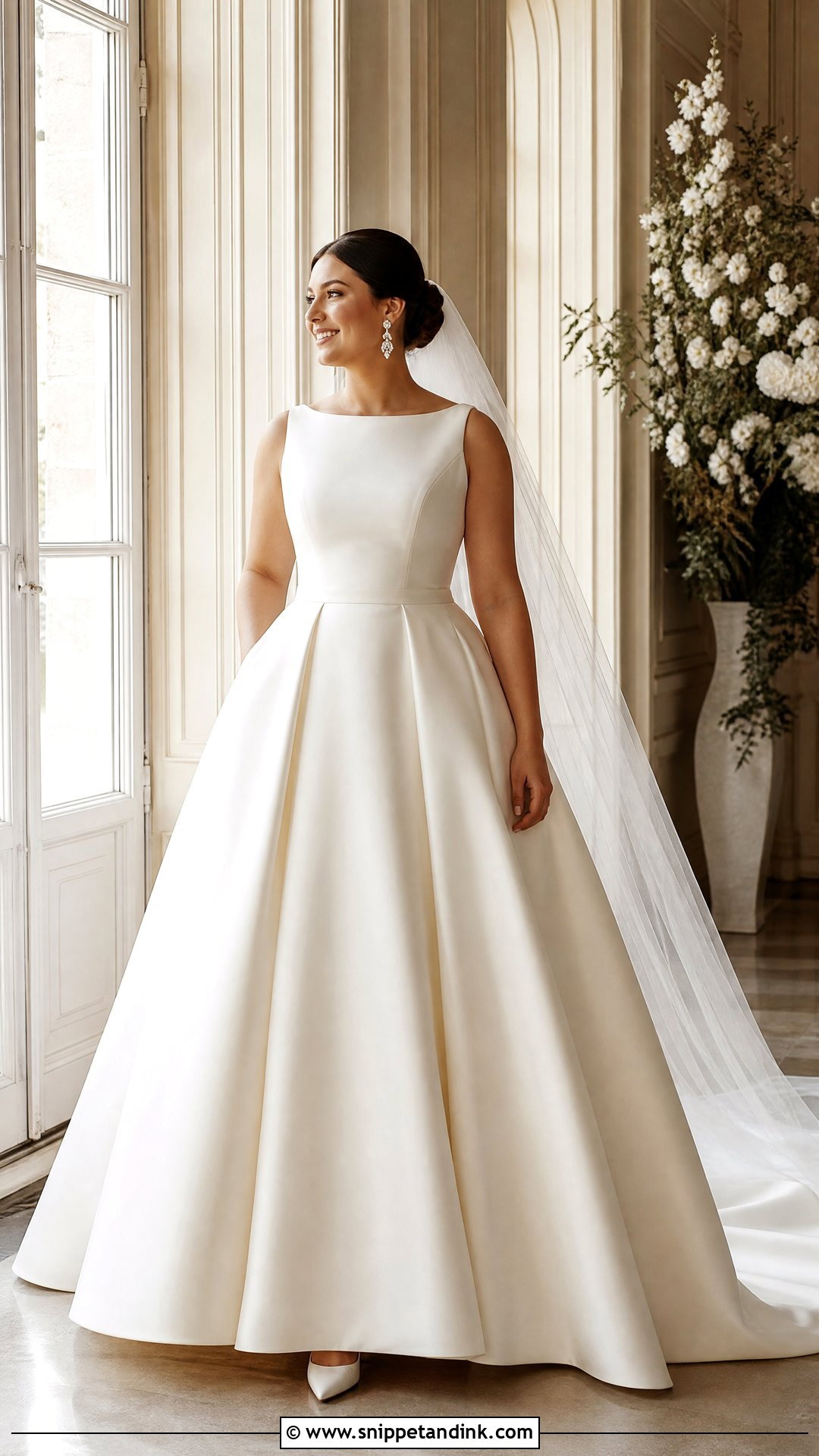 Portrait Neck Mikado Ball Gown Wedding Dress - Snippet and Ink - 20 Wedding Dress for Pear Shape Ideas