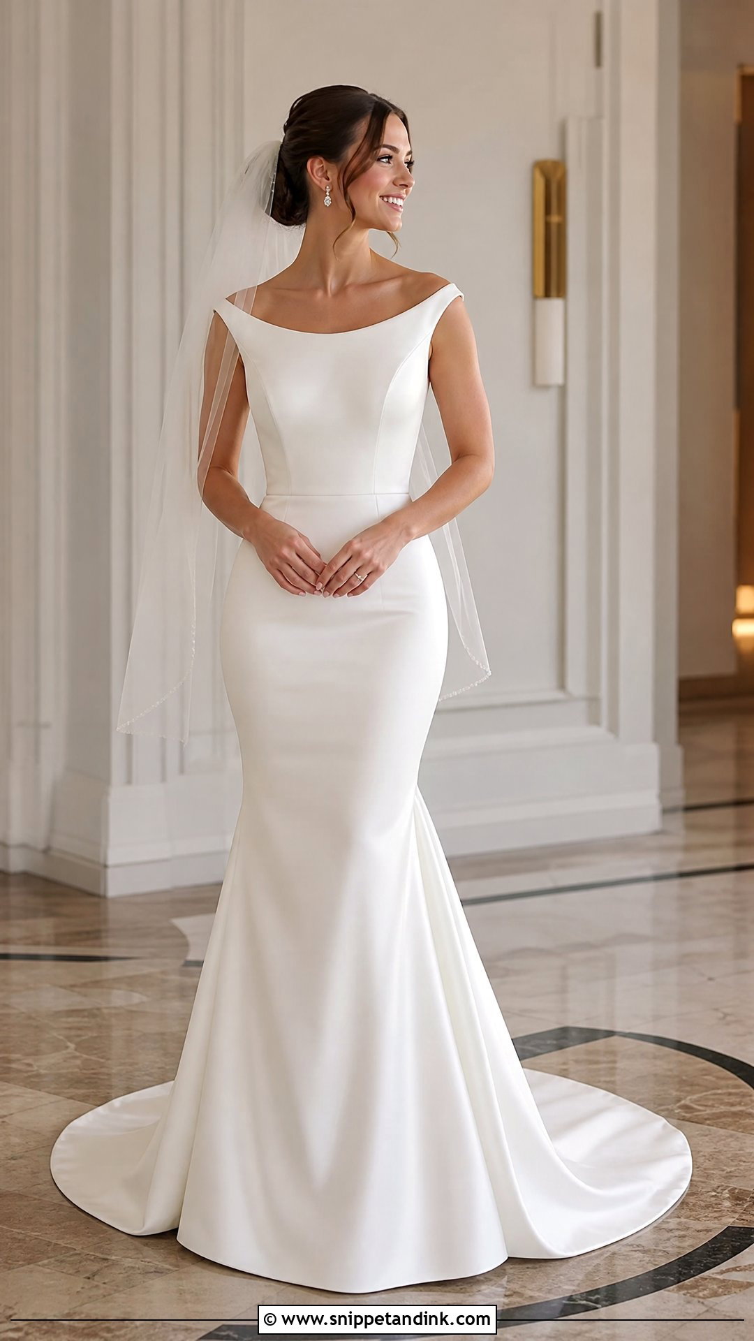 Portrait Neck Trumpet Wedding Dress - Snippet and Ink - 20 Wedding Dresses for Pear Shape