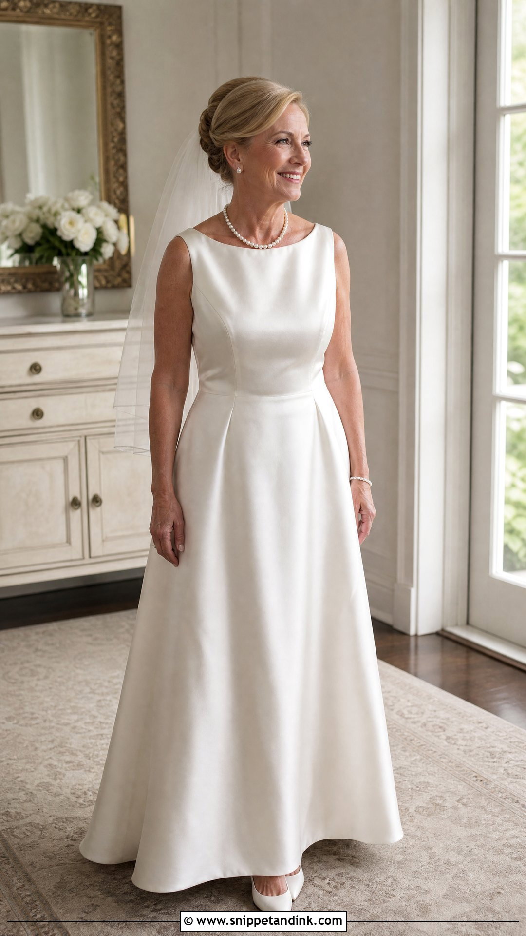 Portrait Neck Wedding Dress With Heirloom Pearl Necklace - Snippet and Ink - 20 Pearl Necklace Wedding Dress Ideas