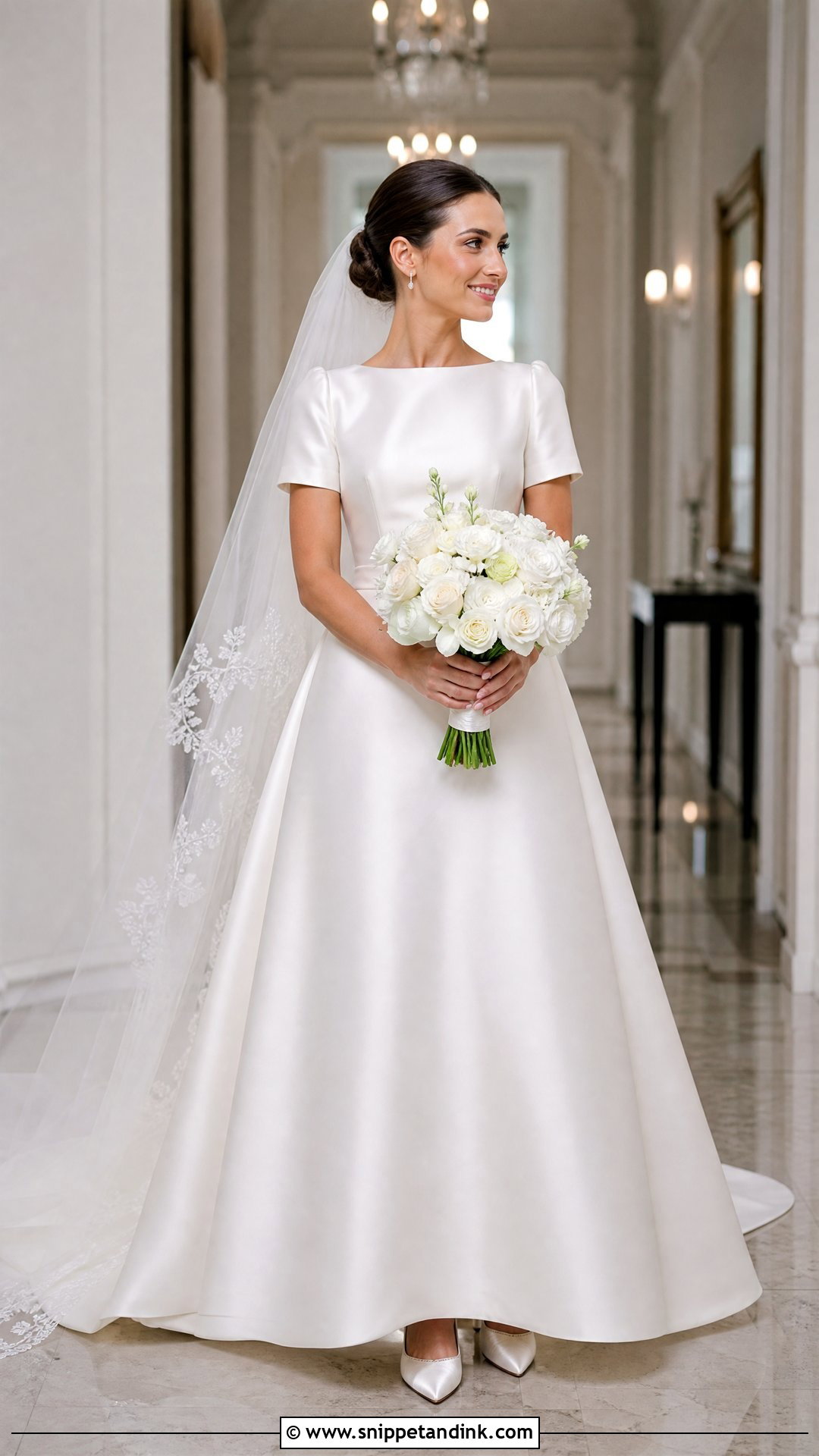 Portrait Neck Wedding Dress With Short Sleeves - Snippet and Ink - 20 Wedding Dress for Big Arms Ideas