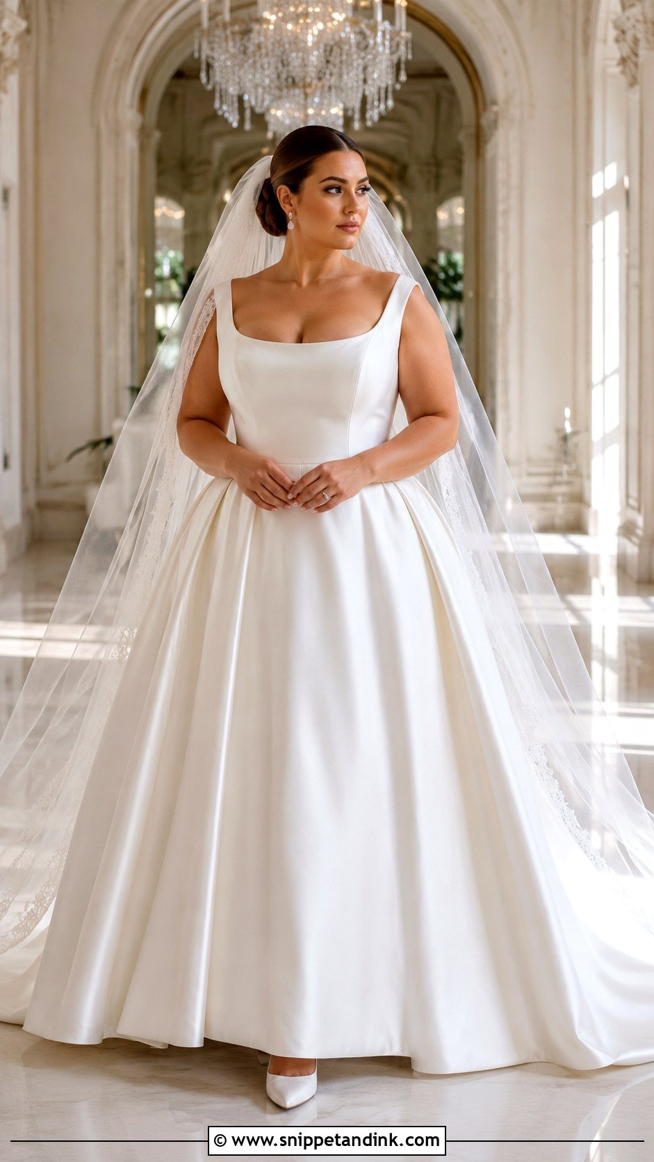 Portrait Neckline Satin Ball Gown - Snippet and Ink - 20 Large Bust Wedding Dress Ideas