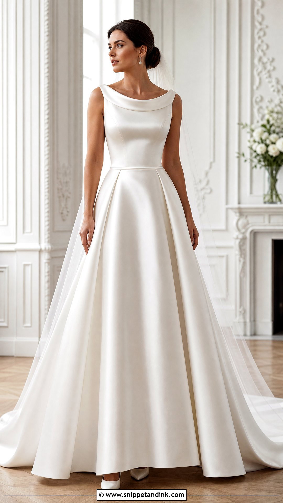 Portrait Neckline Satin Wedding Dress for Broad Shoulders - Snippet and Ink - 20 Wedding Dresses for Broad Shoulders