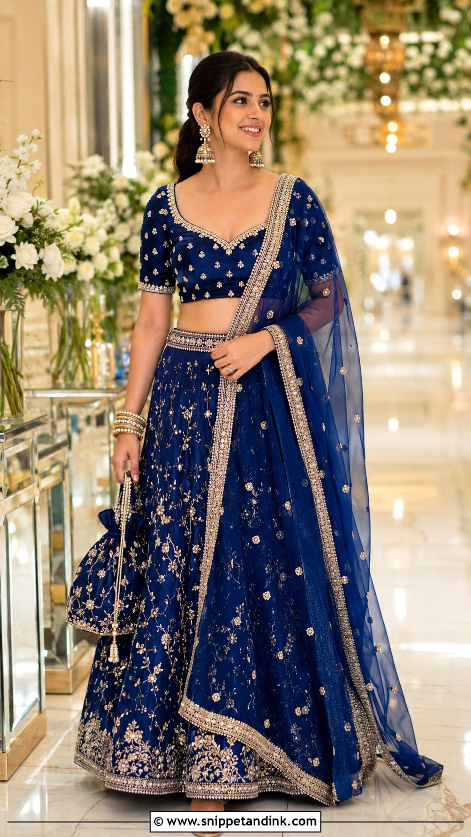 Potli Bag With Embellished Lehenga Outfit - Snippet and Ink - 20 Bag for Wedding Outfit Ideas