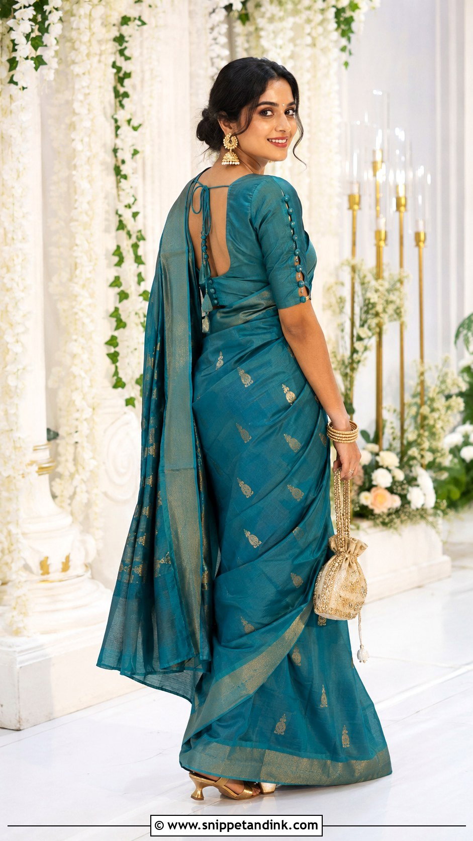 Potli Button Blouse With Saree - Snippet and Ink - 25 Traditional Blouse Designs Weddings