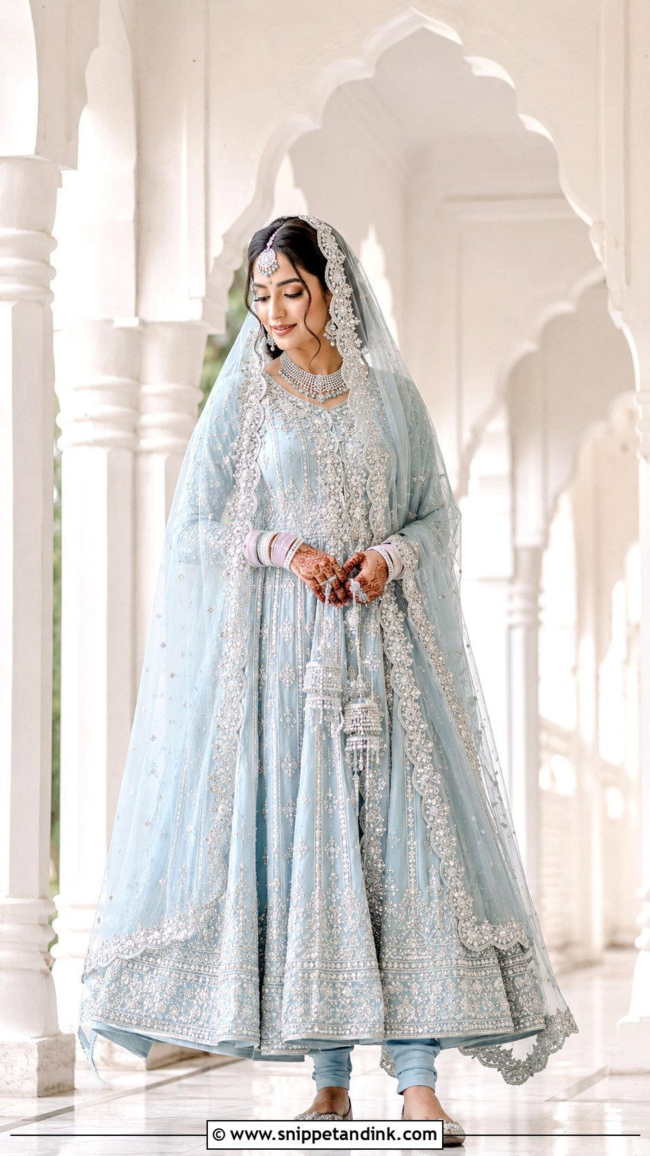 Powder Blue Anarkali Suit For Anand Karaj Bride - Snippet and Ink - 20 Anand Karaj Suit Bride Ideas