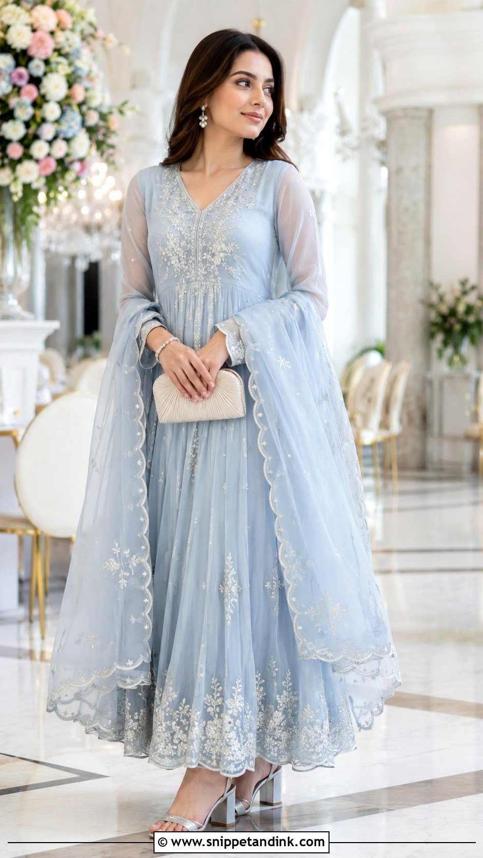Powder Blue Anarkali With Sheer Dupatta - Snippet and Ink - 20 Anarkali Dress with Dupatta Ideas