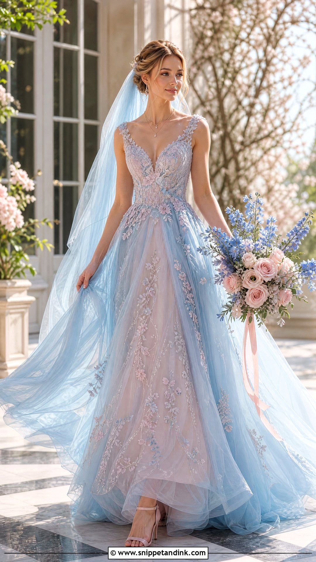 Powder Blue And Blush Wedding Dress - Snippet and Ink - 20 Wedding Dress Colour Combination Ideas